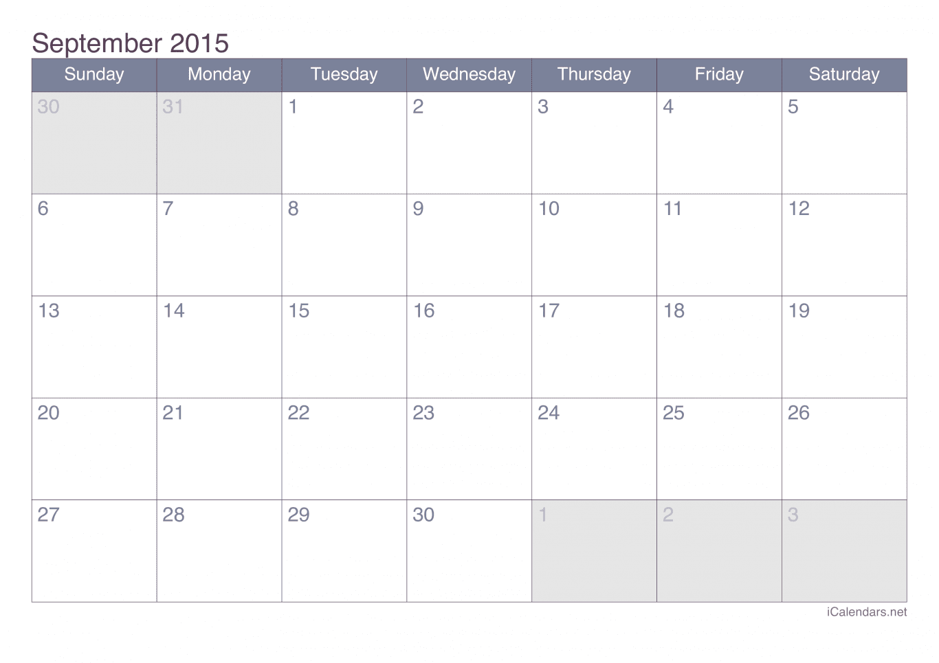 2015 September Calendar - Office