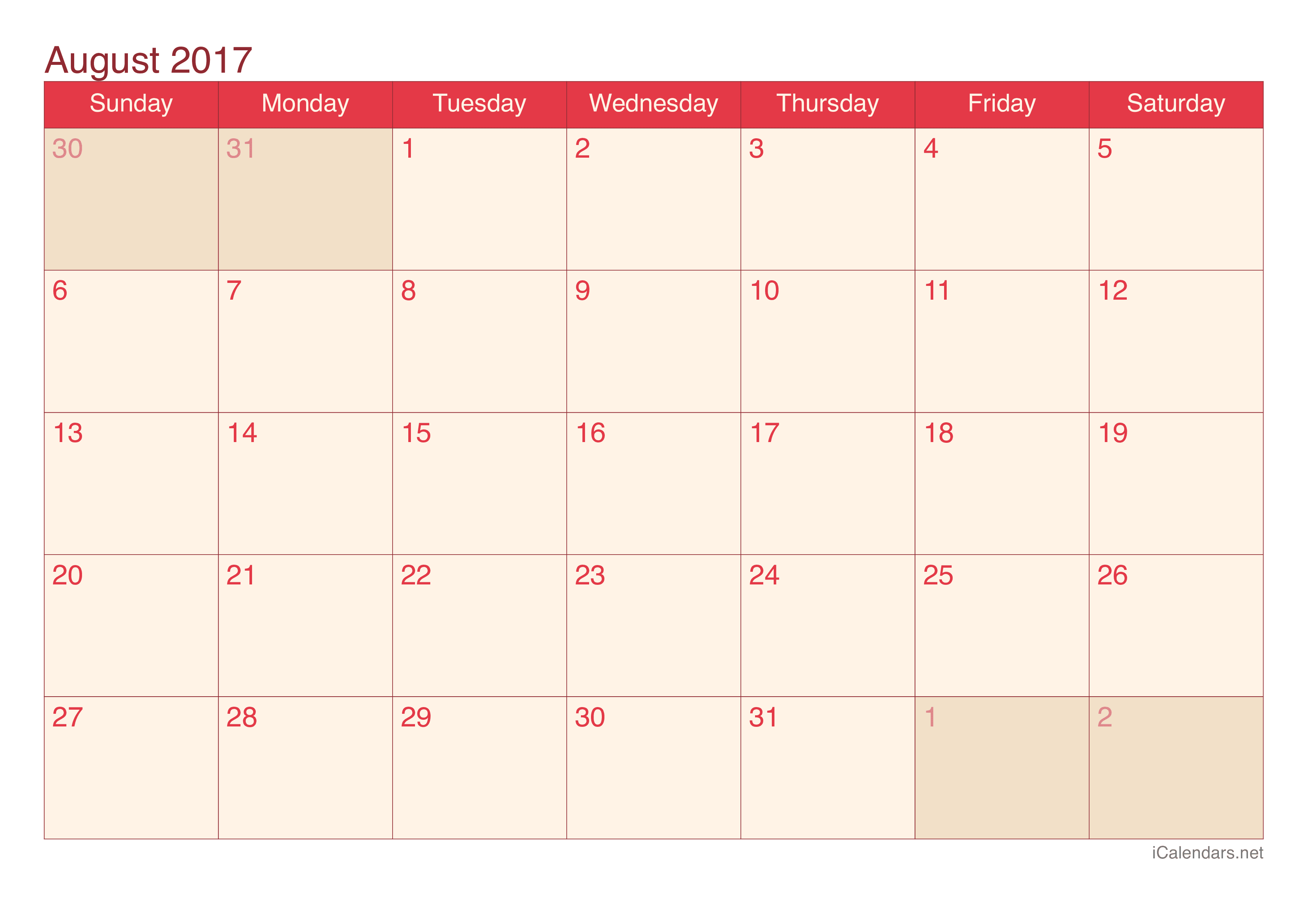 2017 August Calendar - Cherry