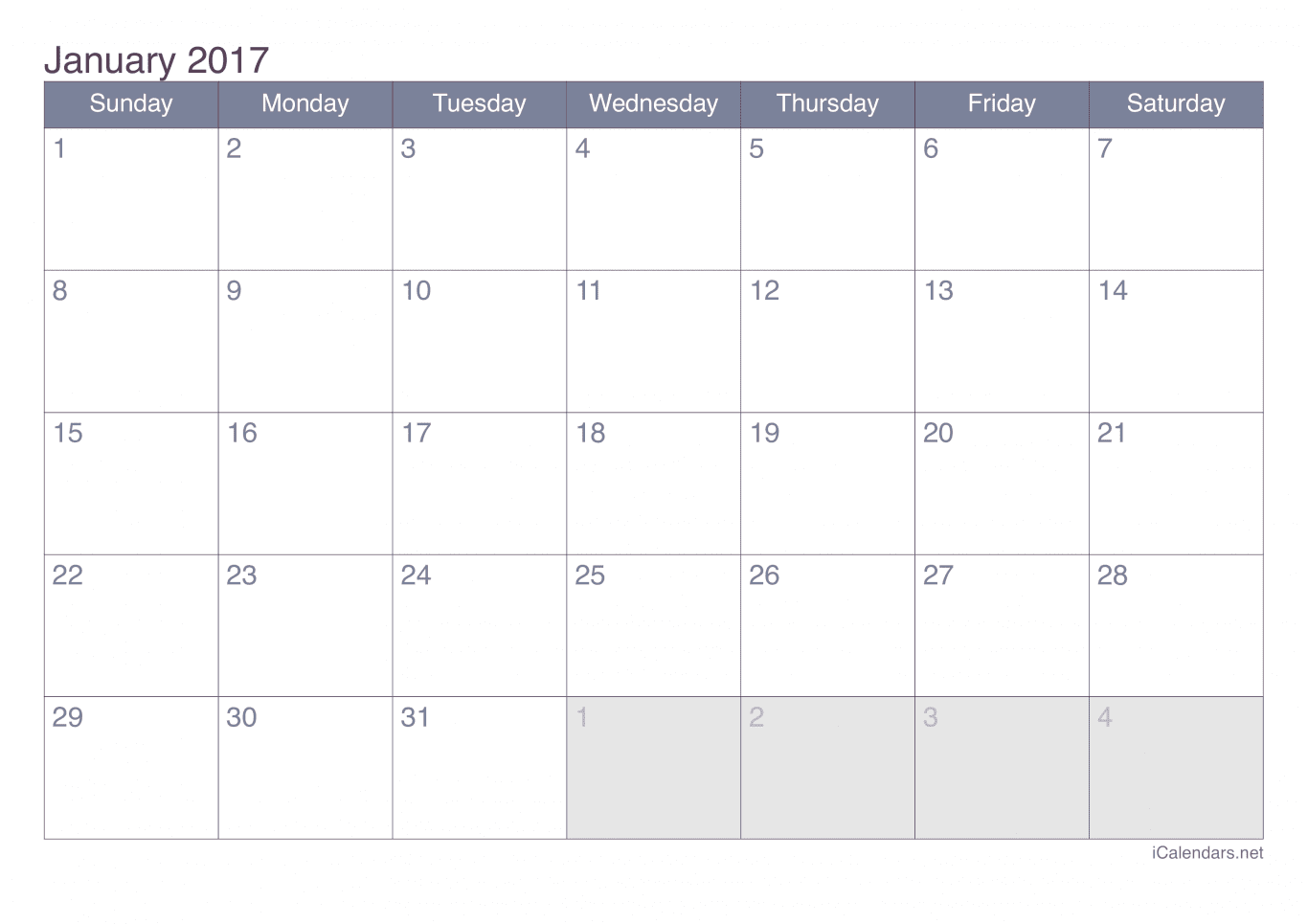 2017 January Calendar - Office