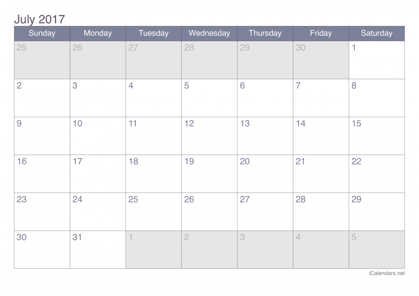 2017 July Calendar - Office