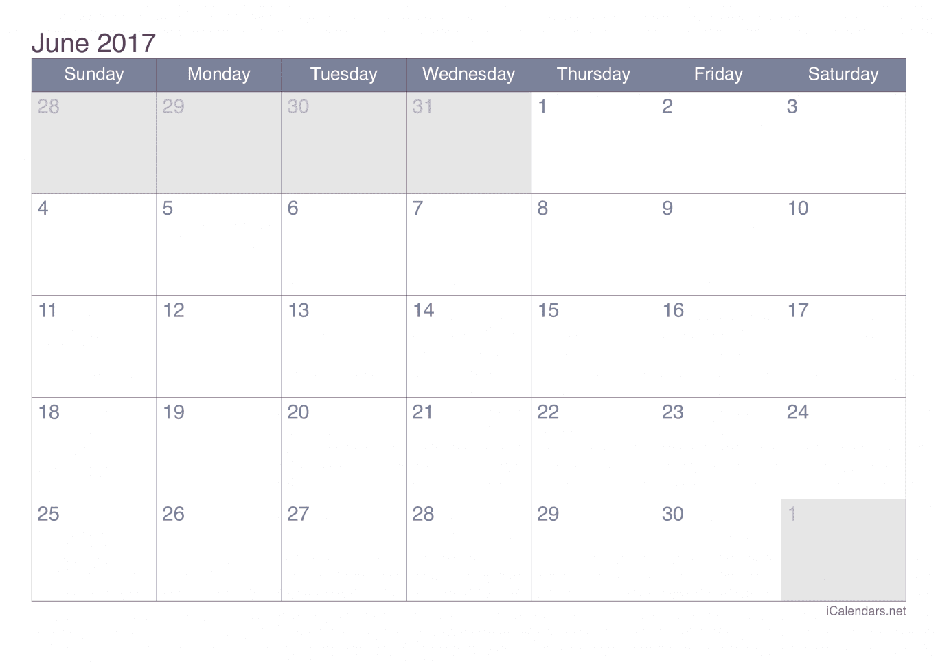2017 June Calendar - Office