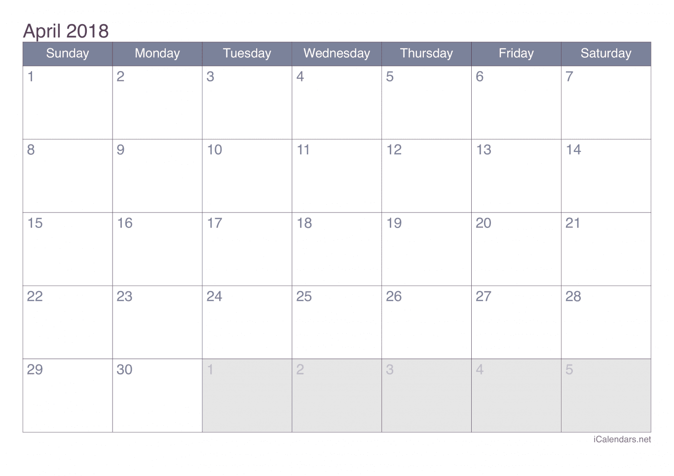 2018 April Calendar - Office