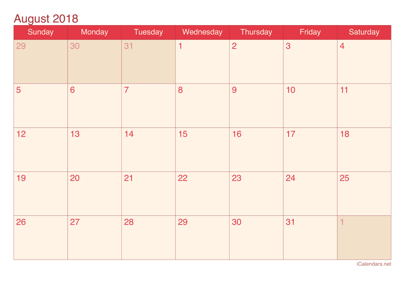2018 August Calendar - Cherry