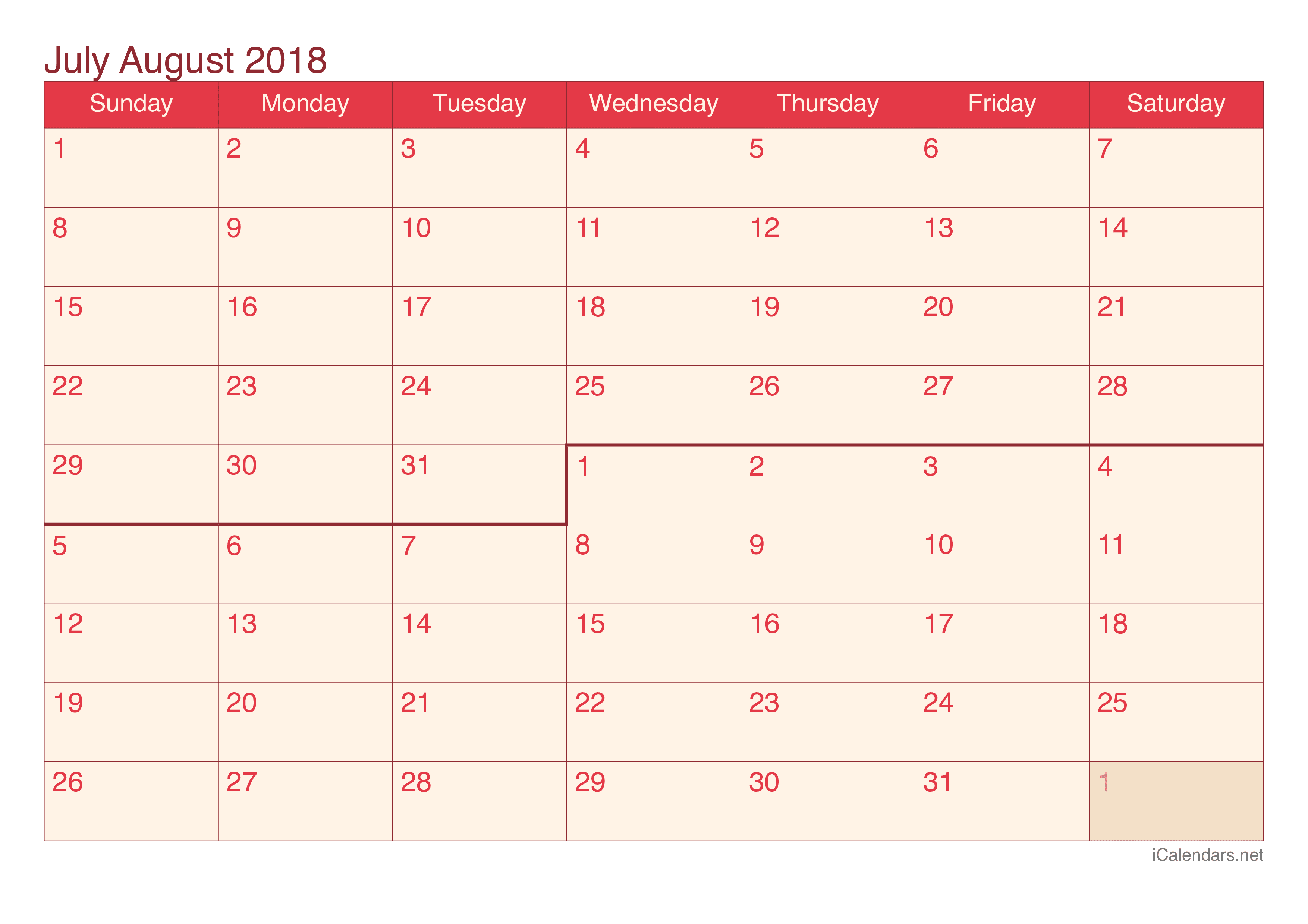July august calendar