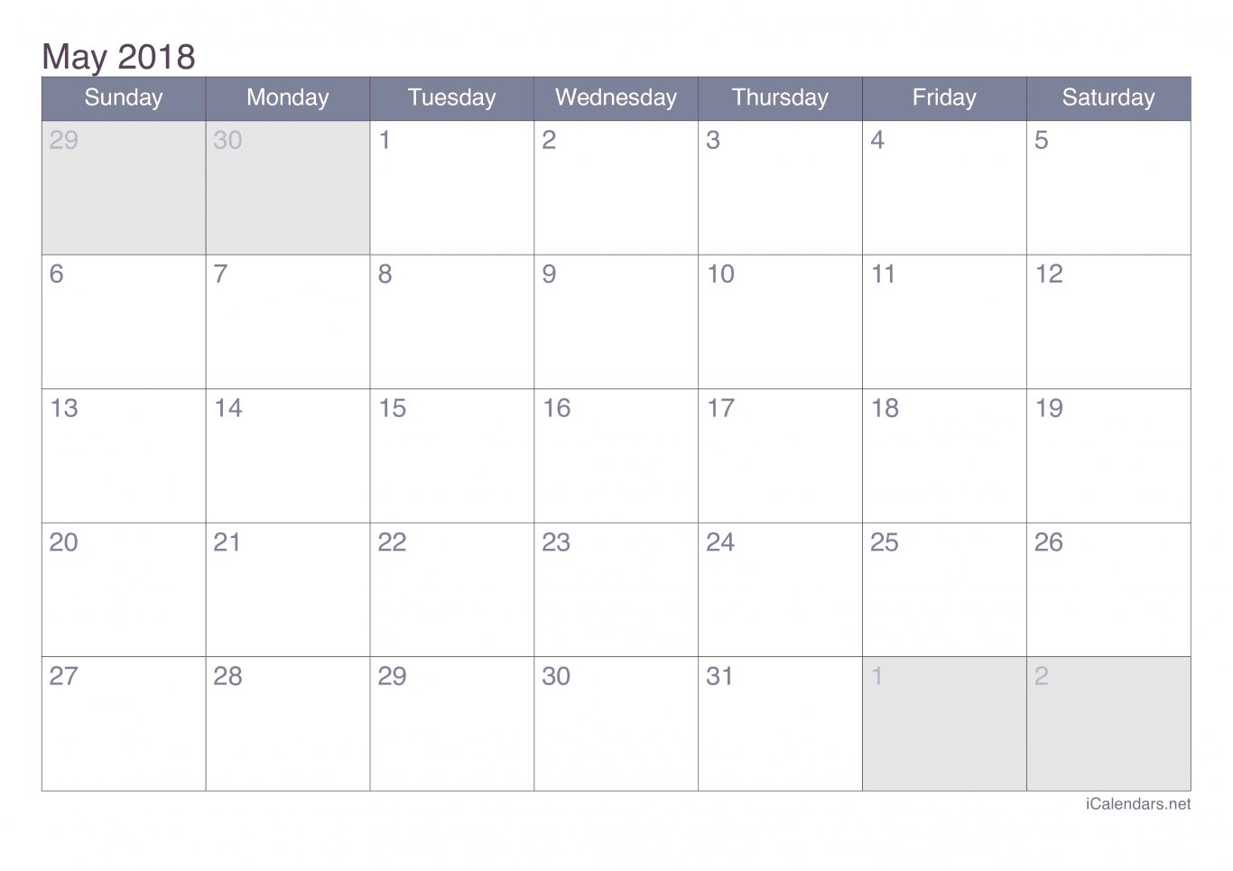 2018 May Calendar - Office