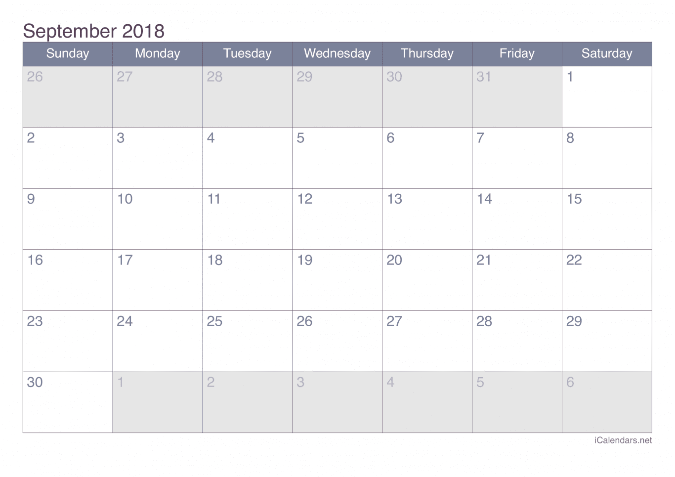 2018 September Calendar - Office