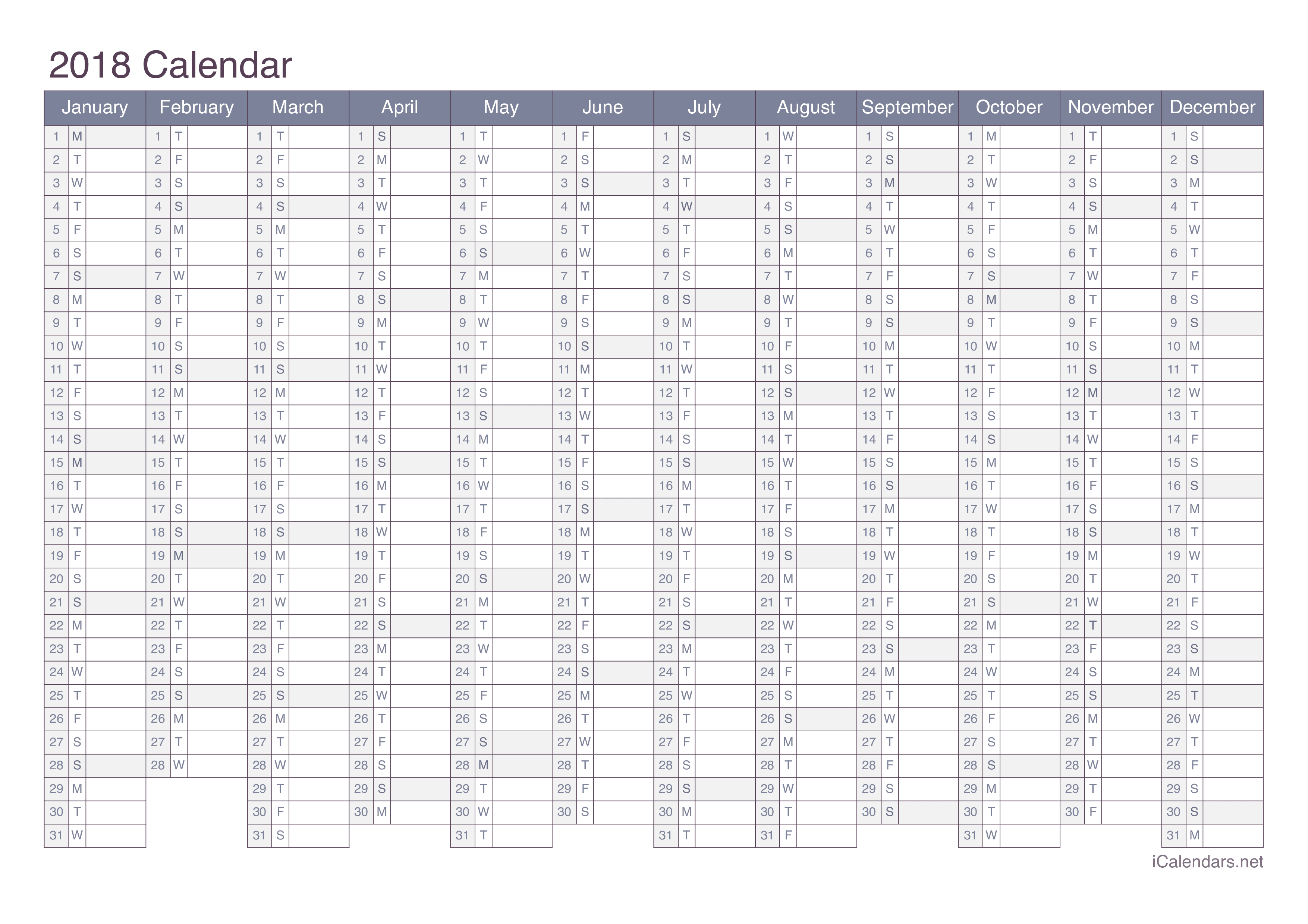 2018 Calendar - Office