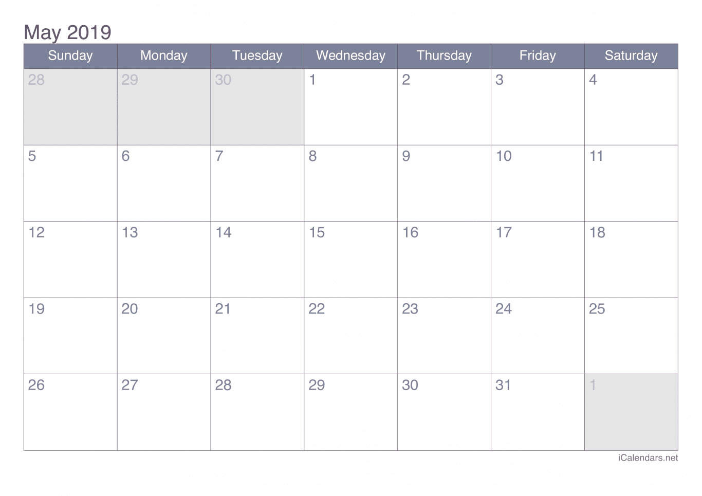 2019 May Calendar - Office