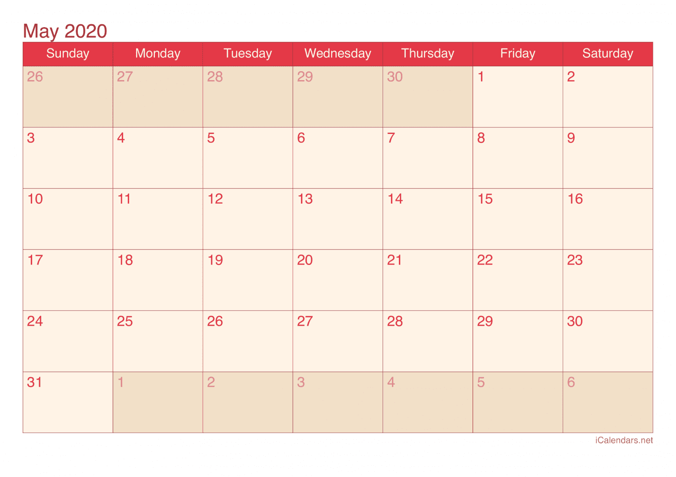 2020 May Calendar - Cherry