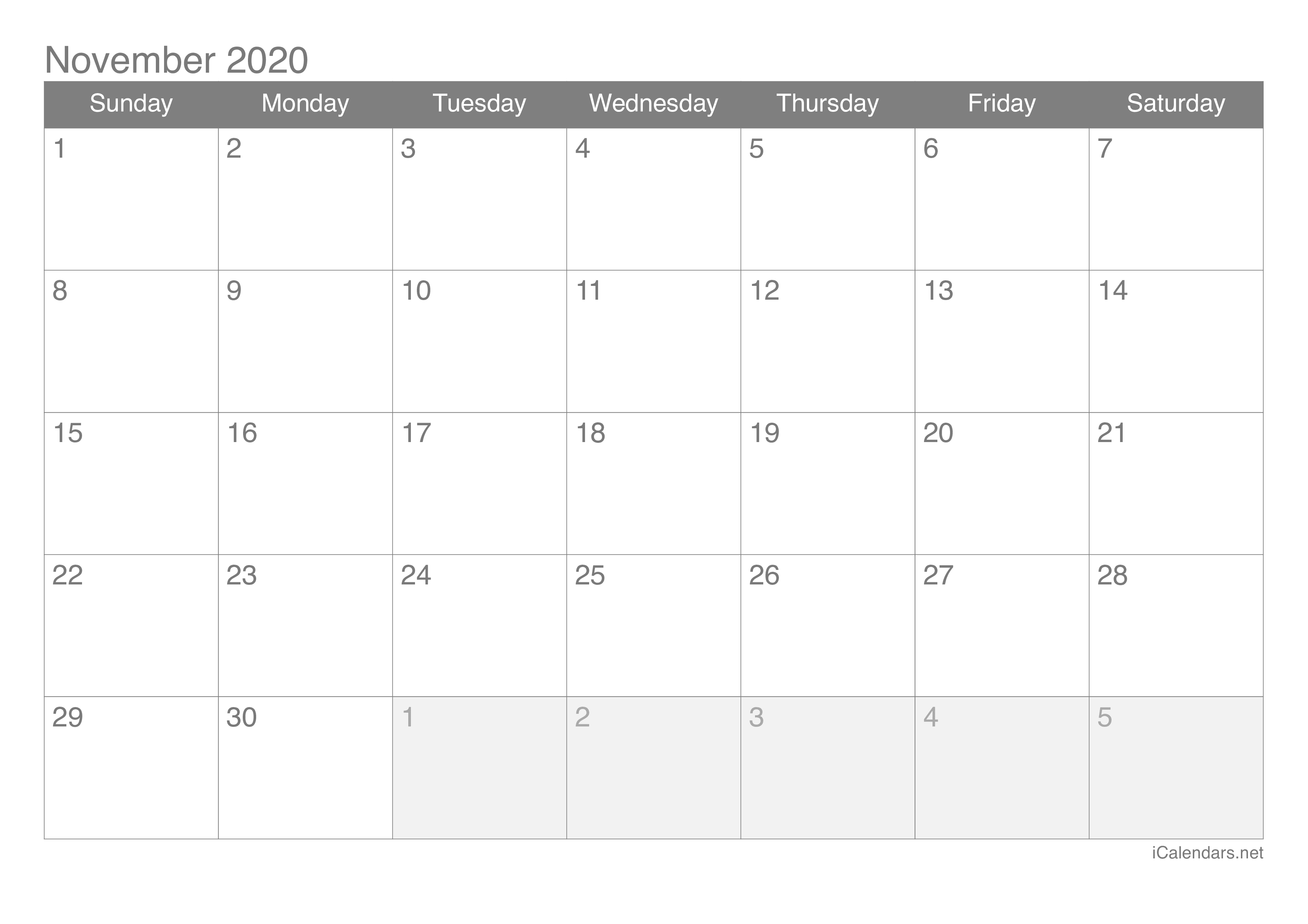 2020 November Calendar