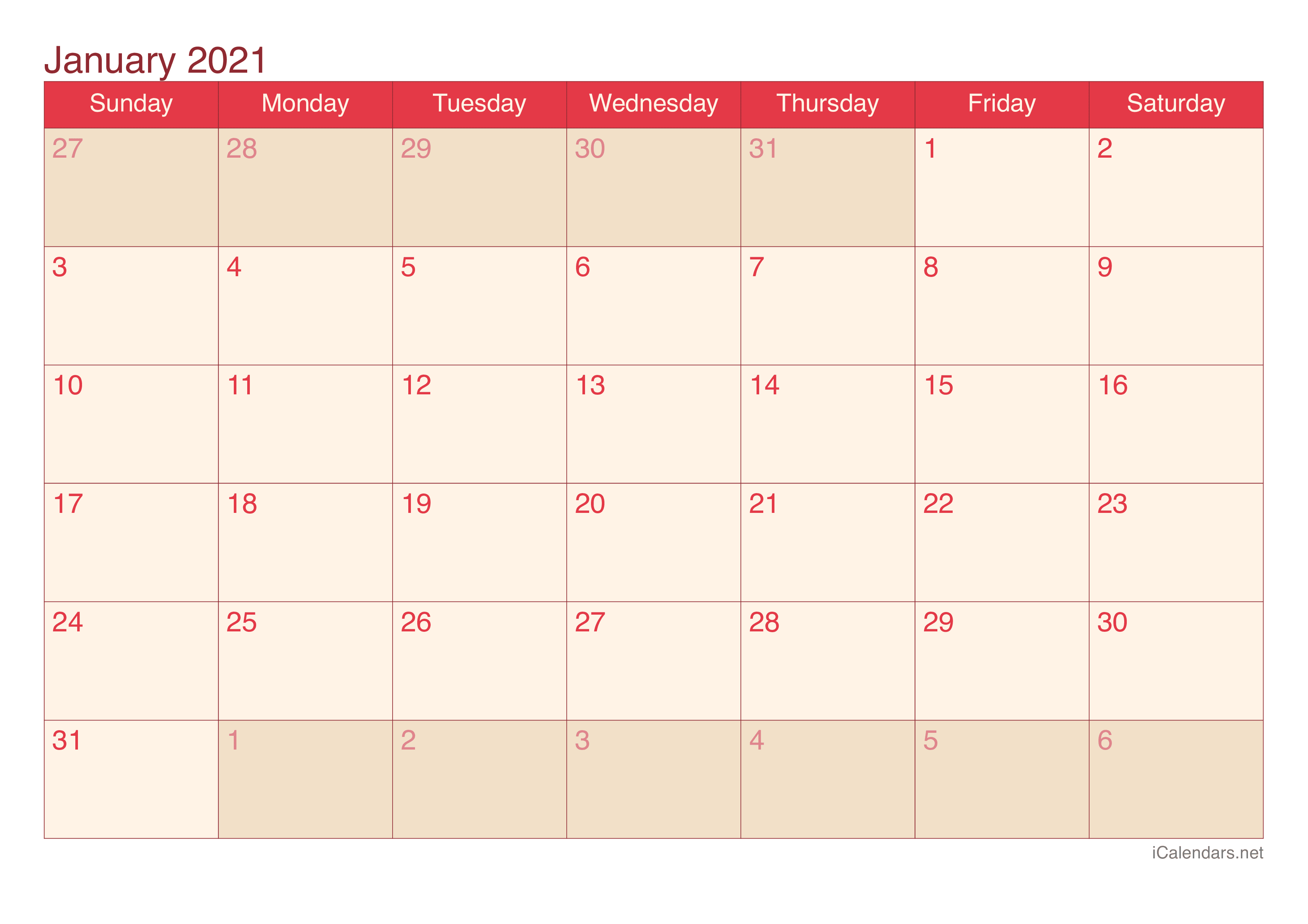 2021 Monthly Calendar - Cherry