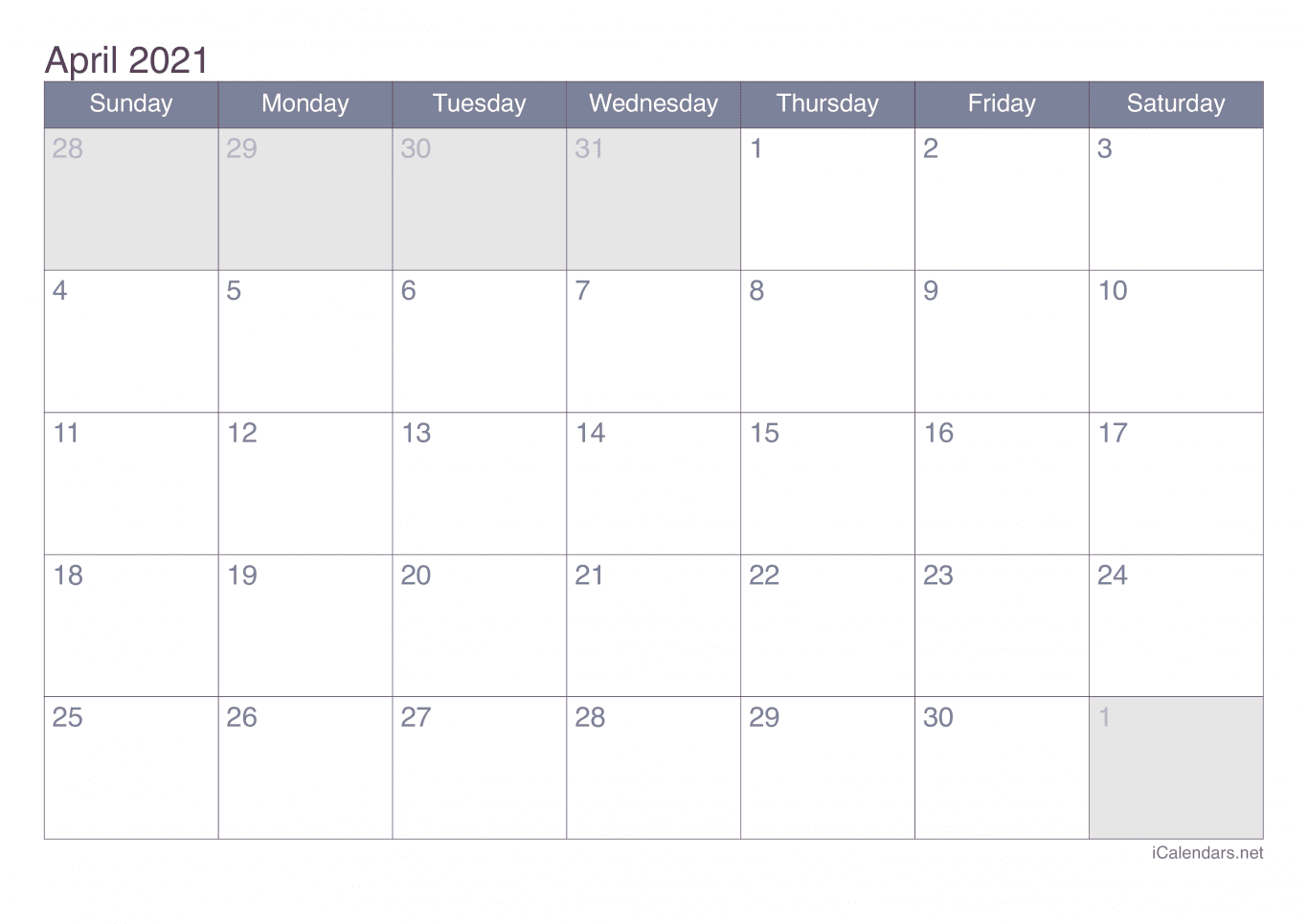 2021 April Calendar - Office