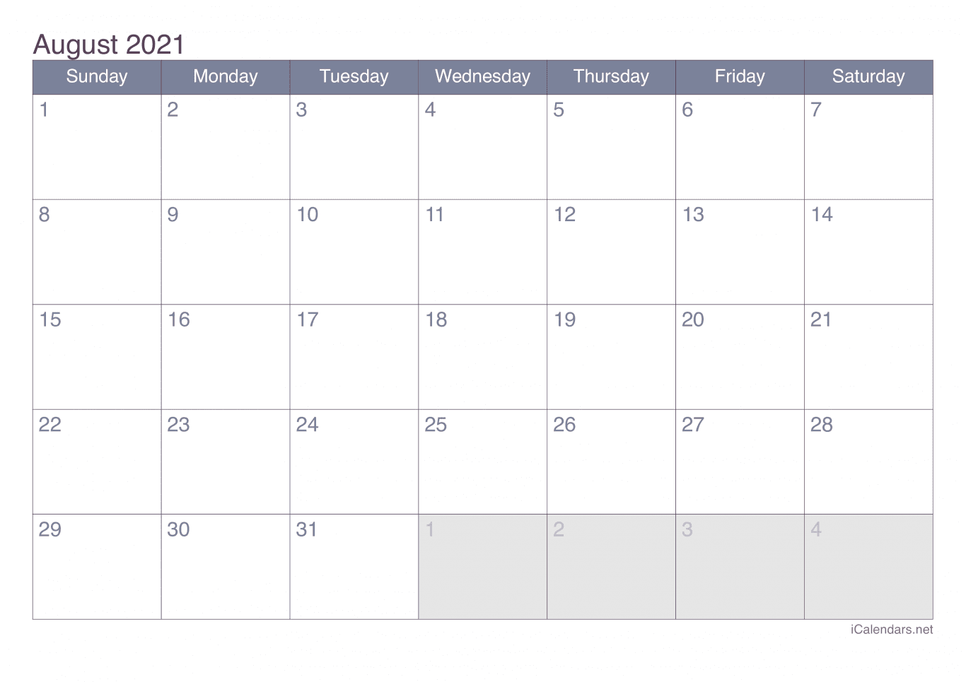 2021 August Calendar - Office