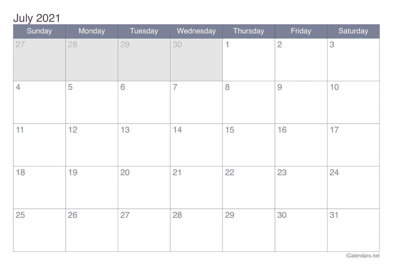 2021 July Calendar - Office