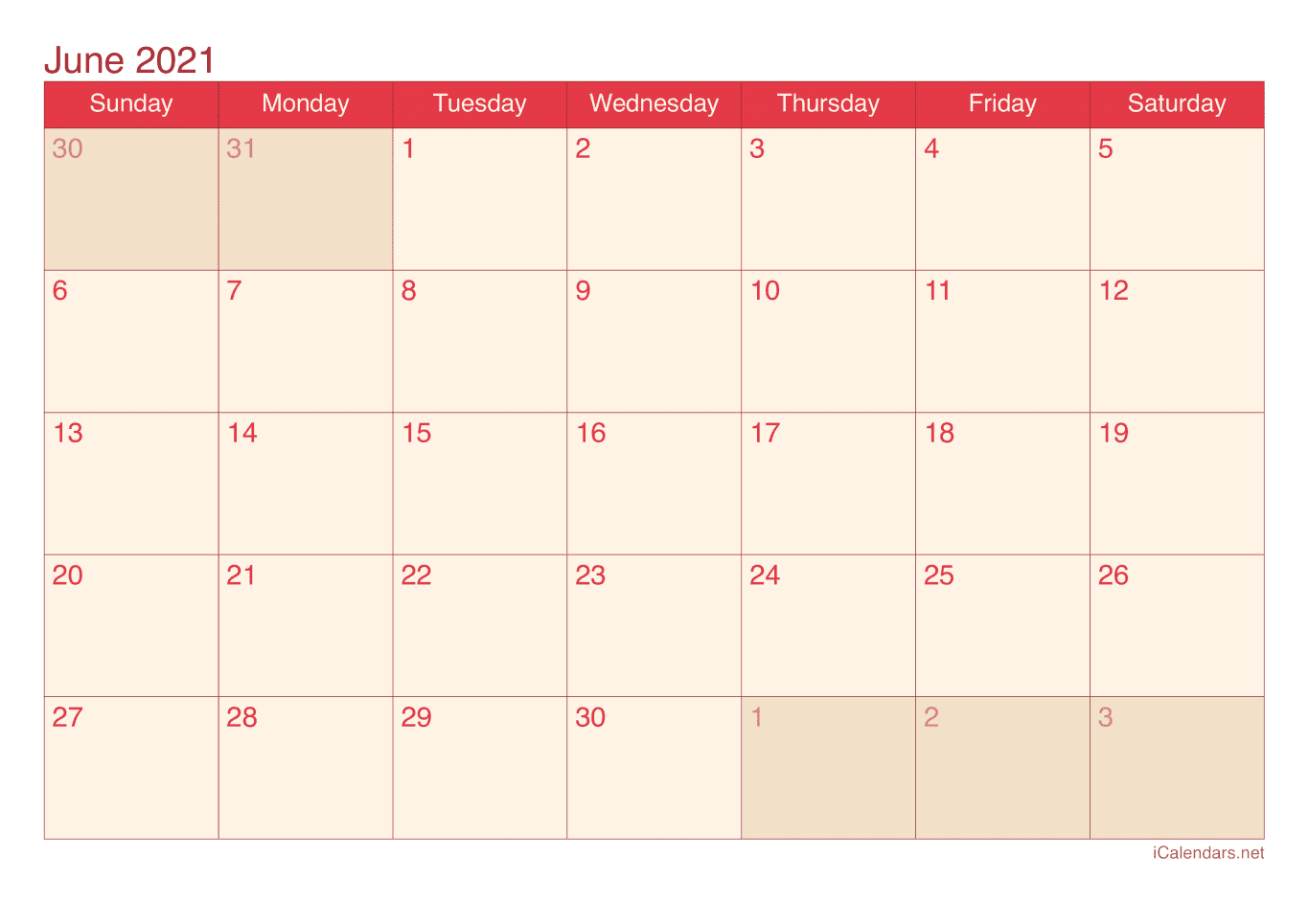 2021 June Calendar - Cherry