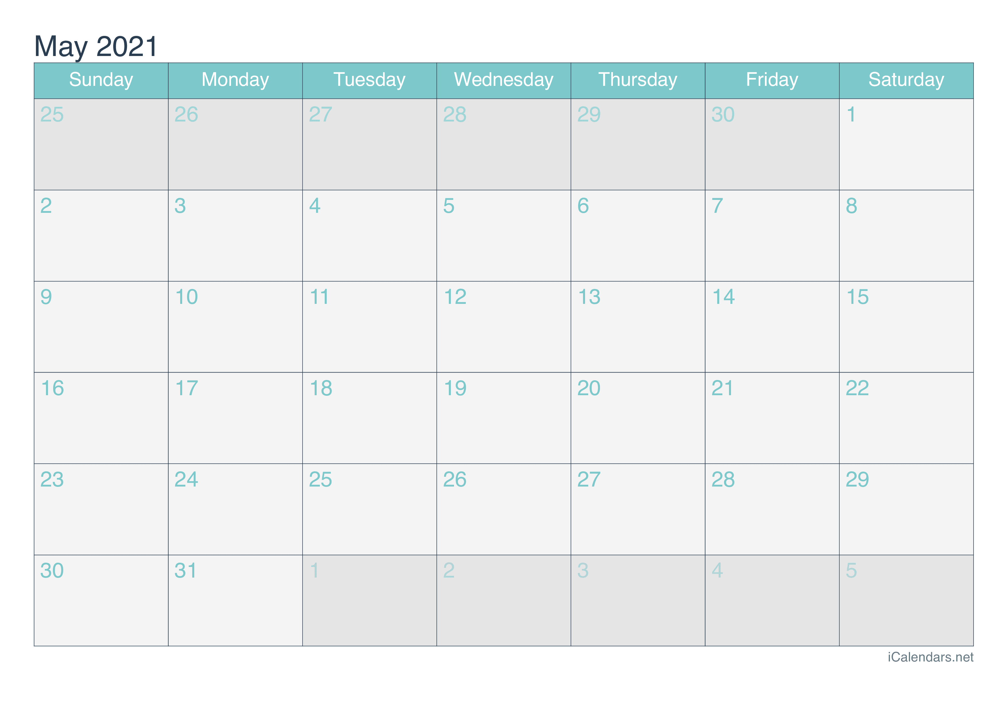 2021 May Calendar - Turquoise