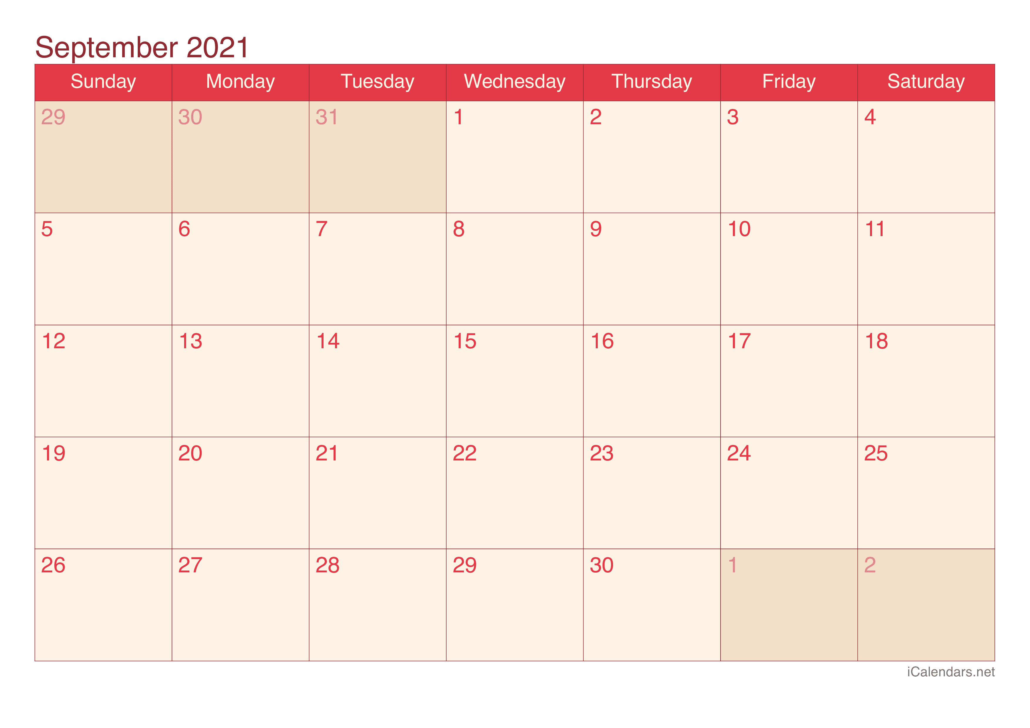 2021 September Calendar - Cherry