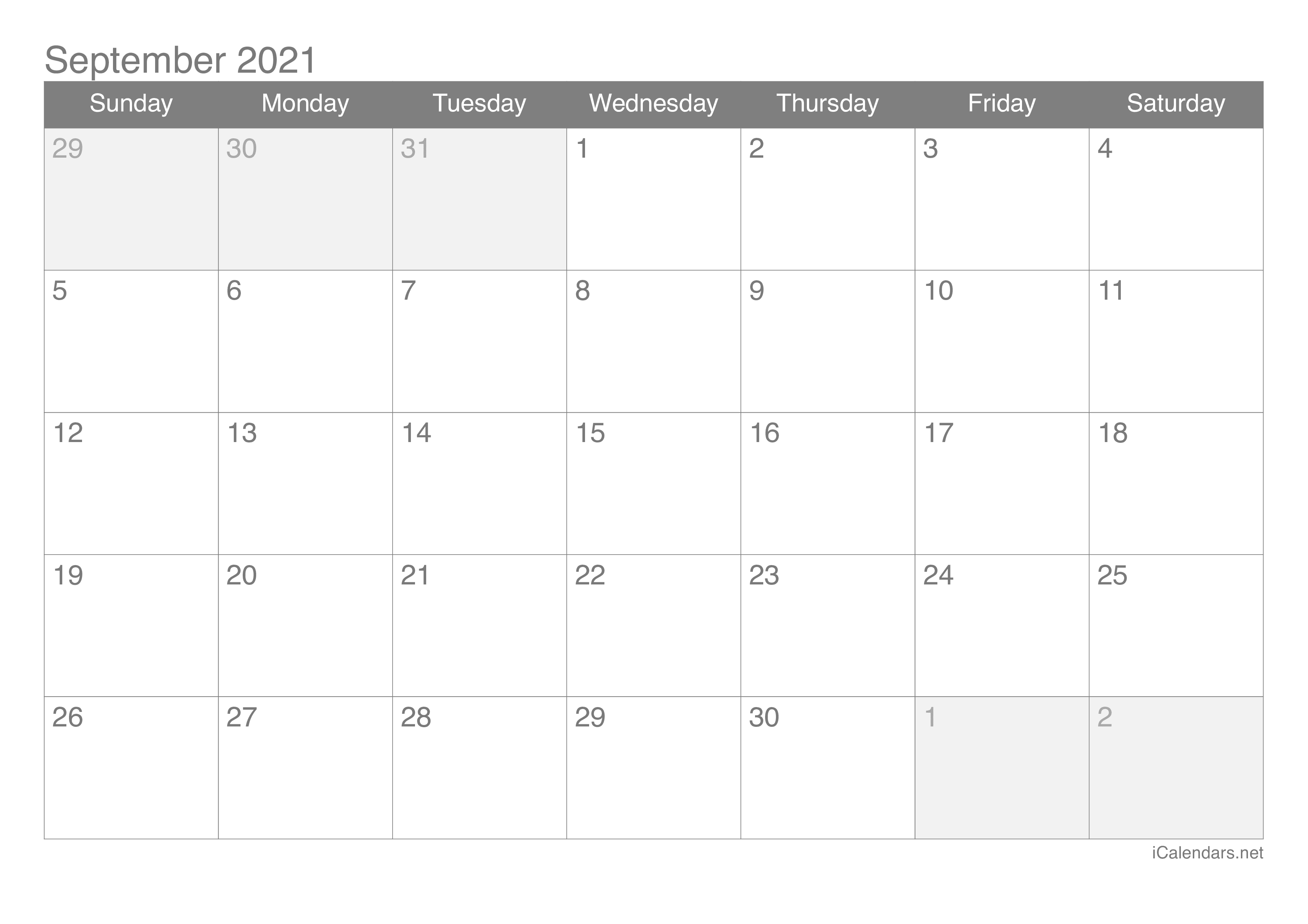 2021 September Calendar