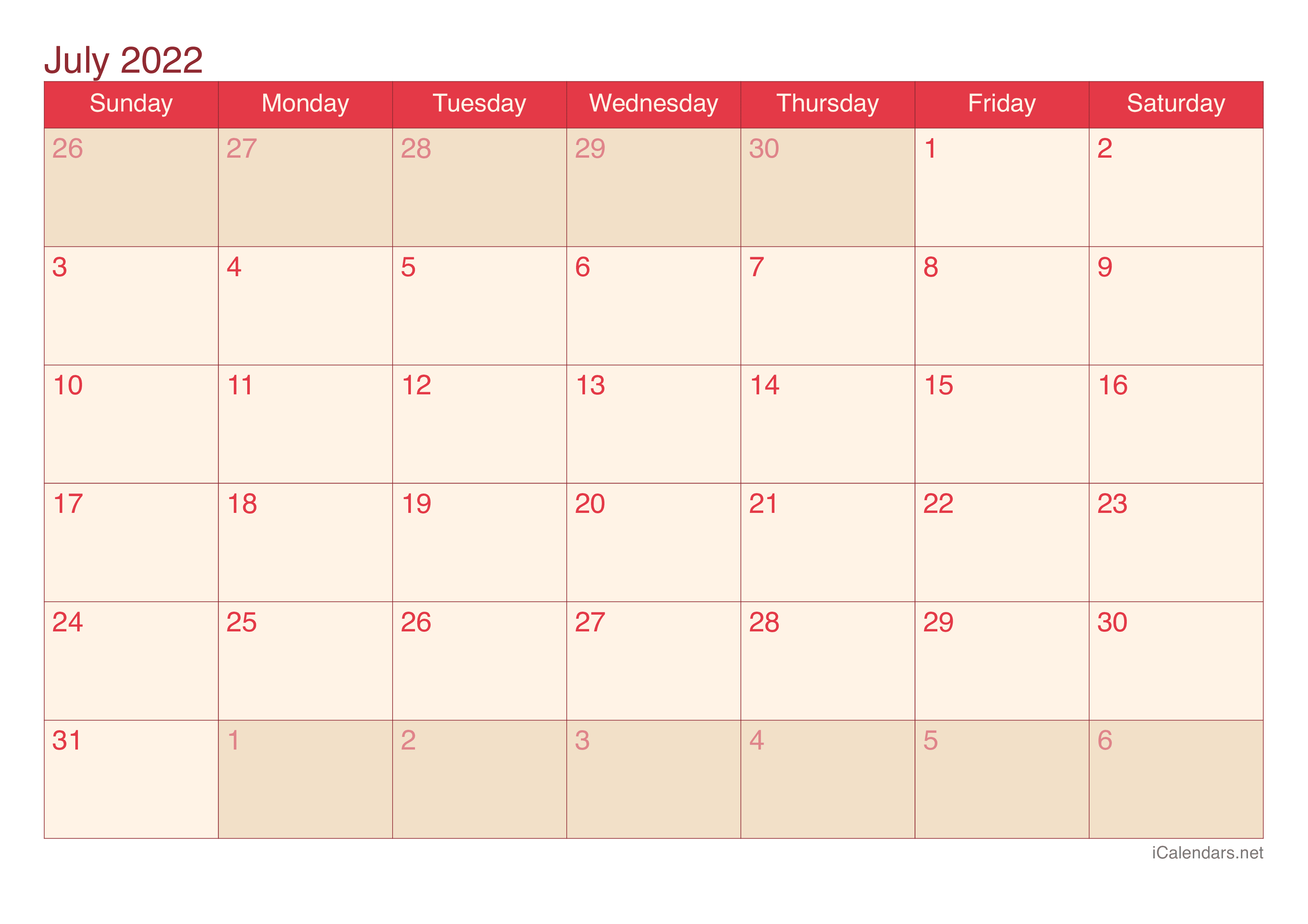 2022 July Calendar - Cherry