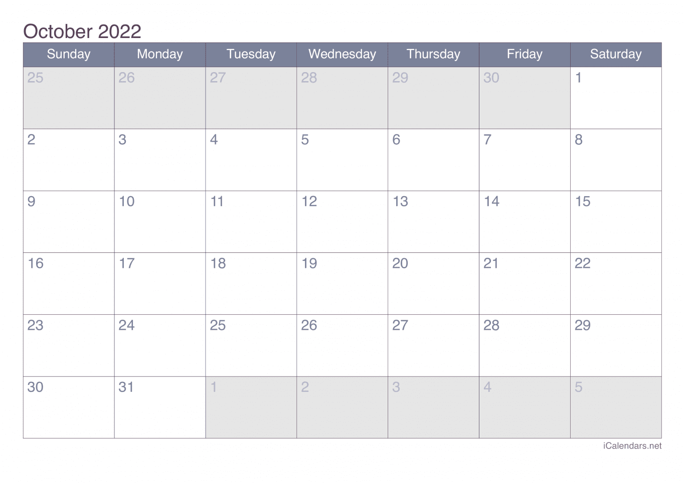 2022 October Calendar - Office