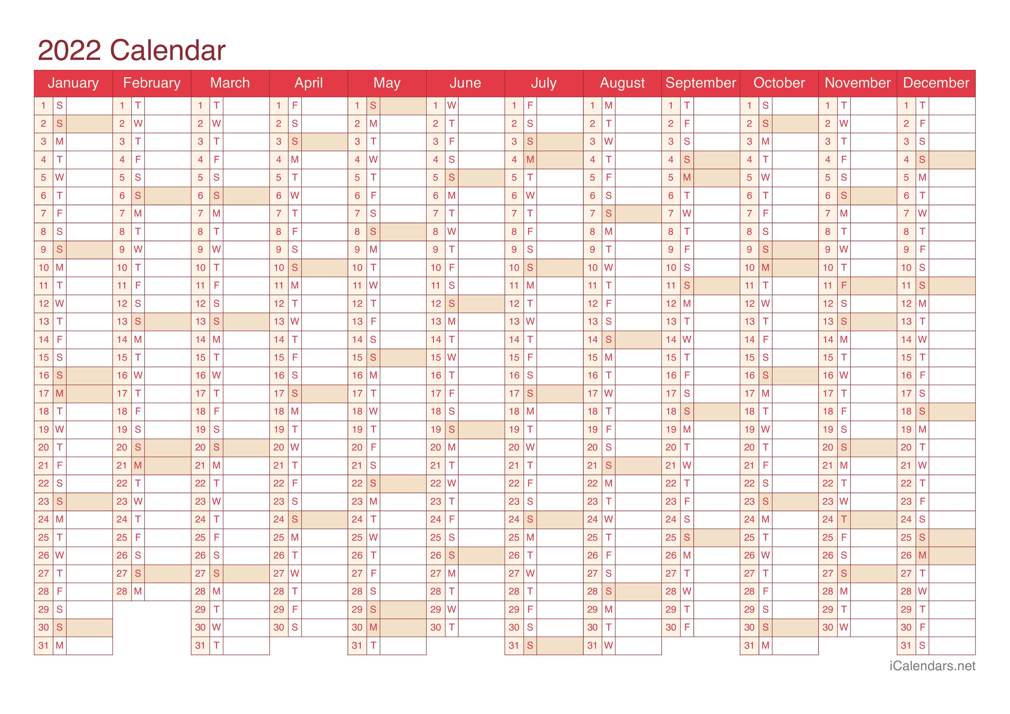 2022 Calendar - Cherry