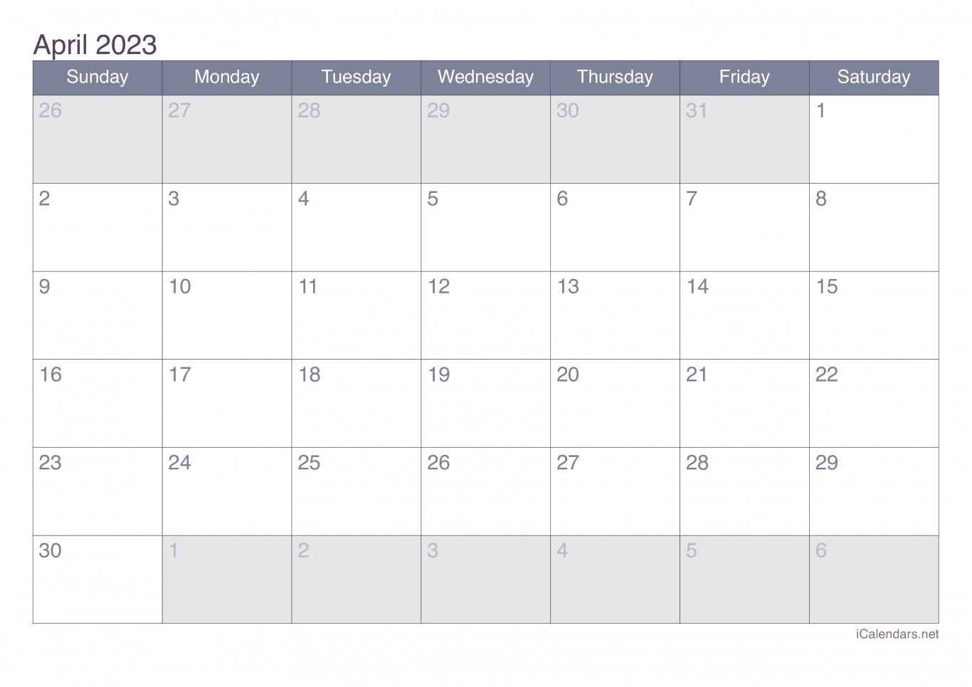 2023 April Calendar - Office