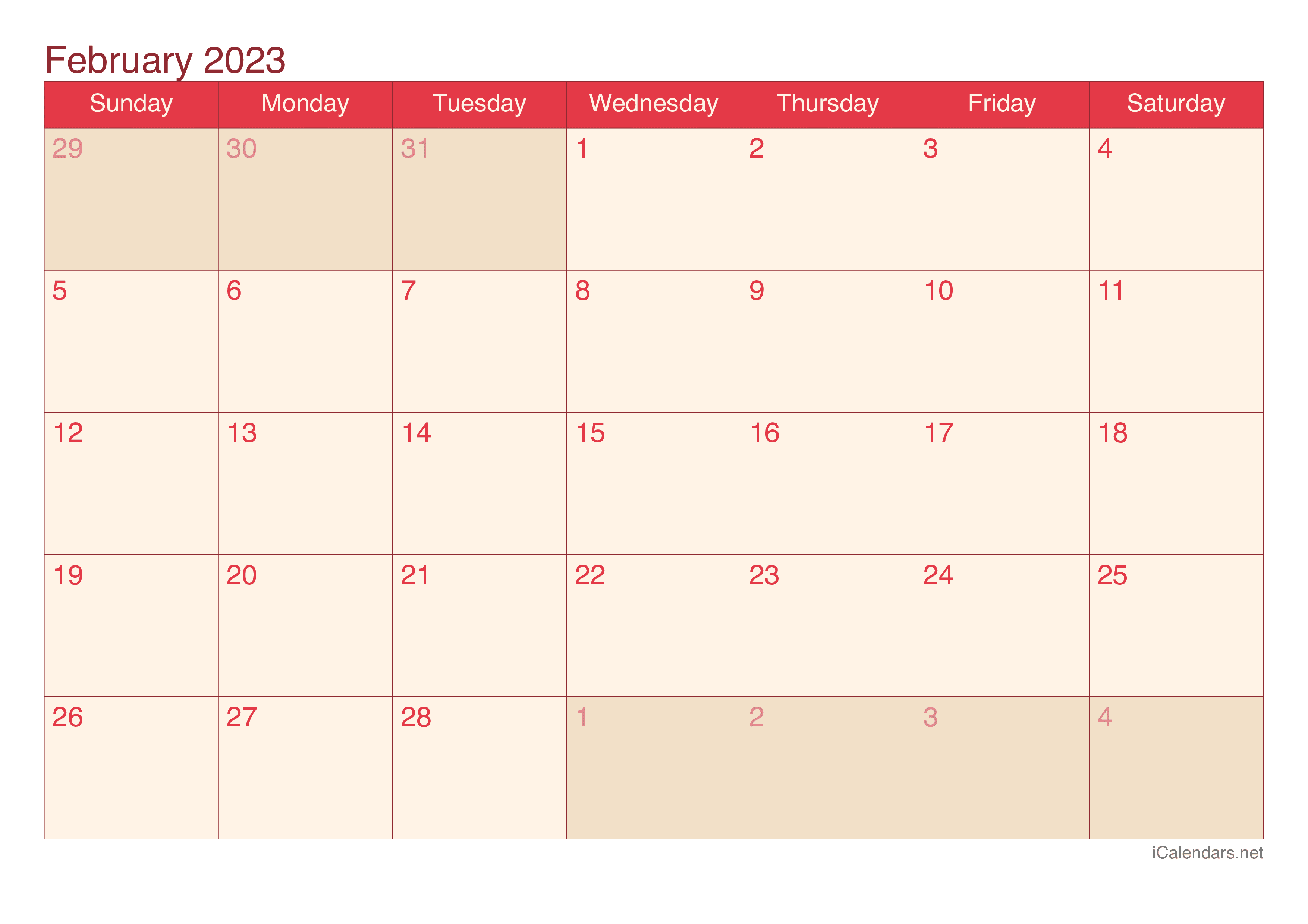 2023 February Calendar - Cherry