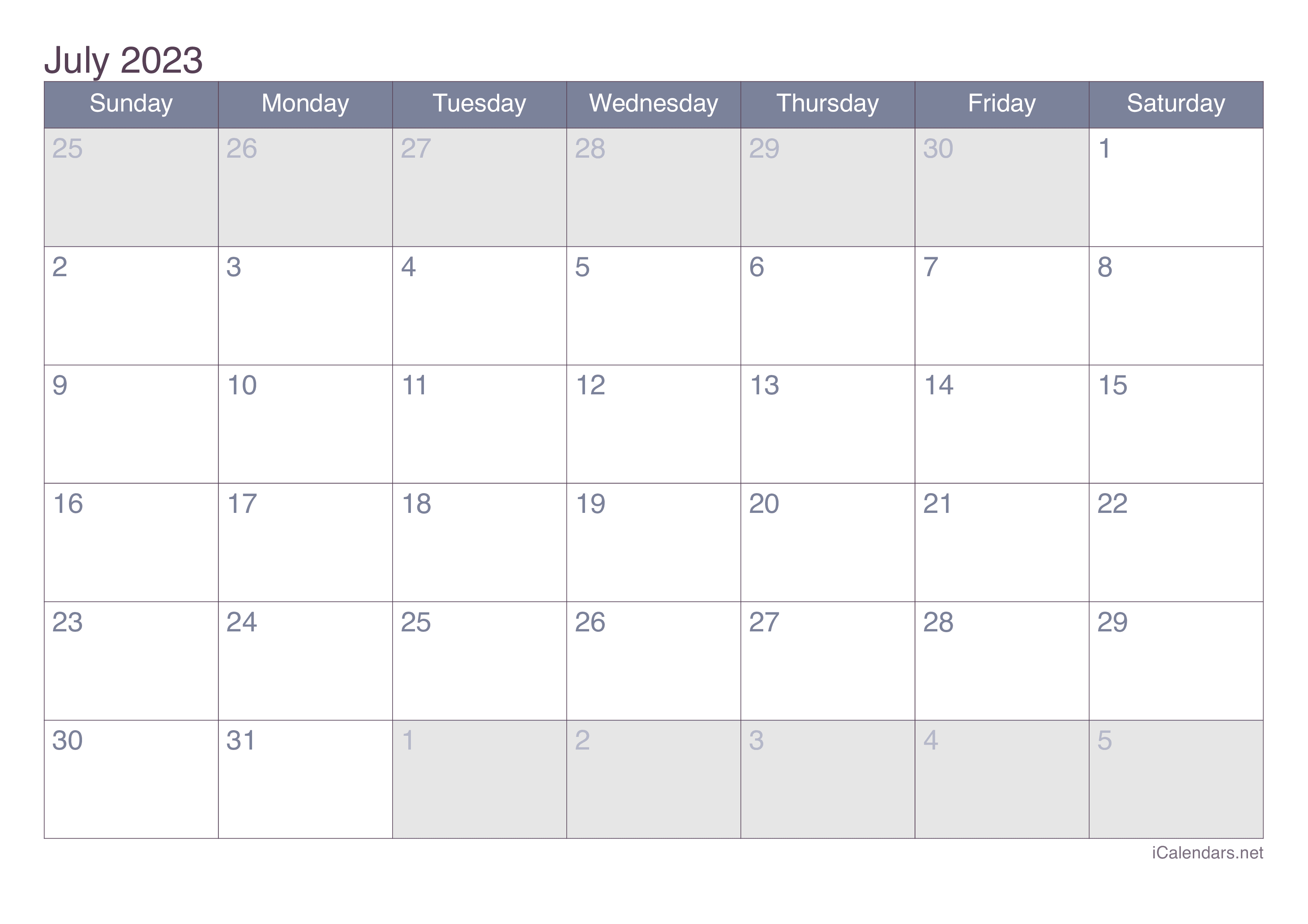 2023 July Calendar - Office