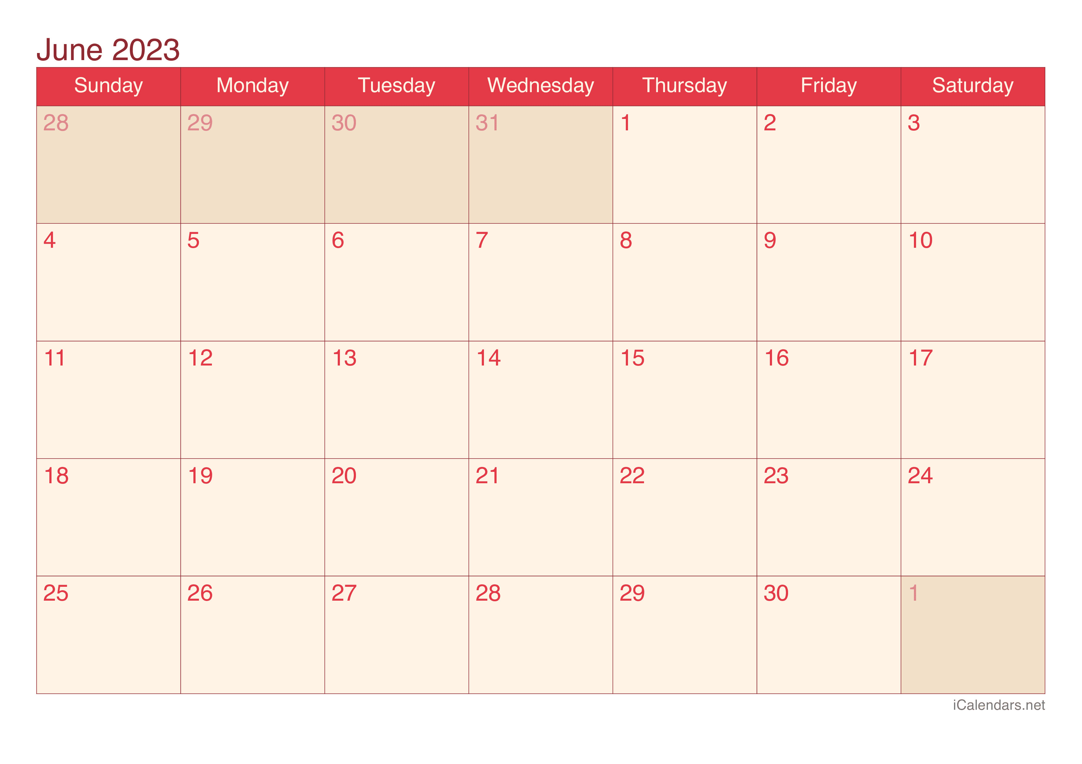 2023 June Calendar - Cherry
