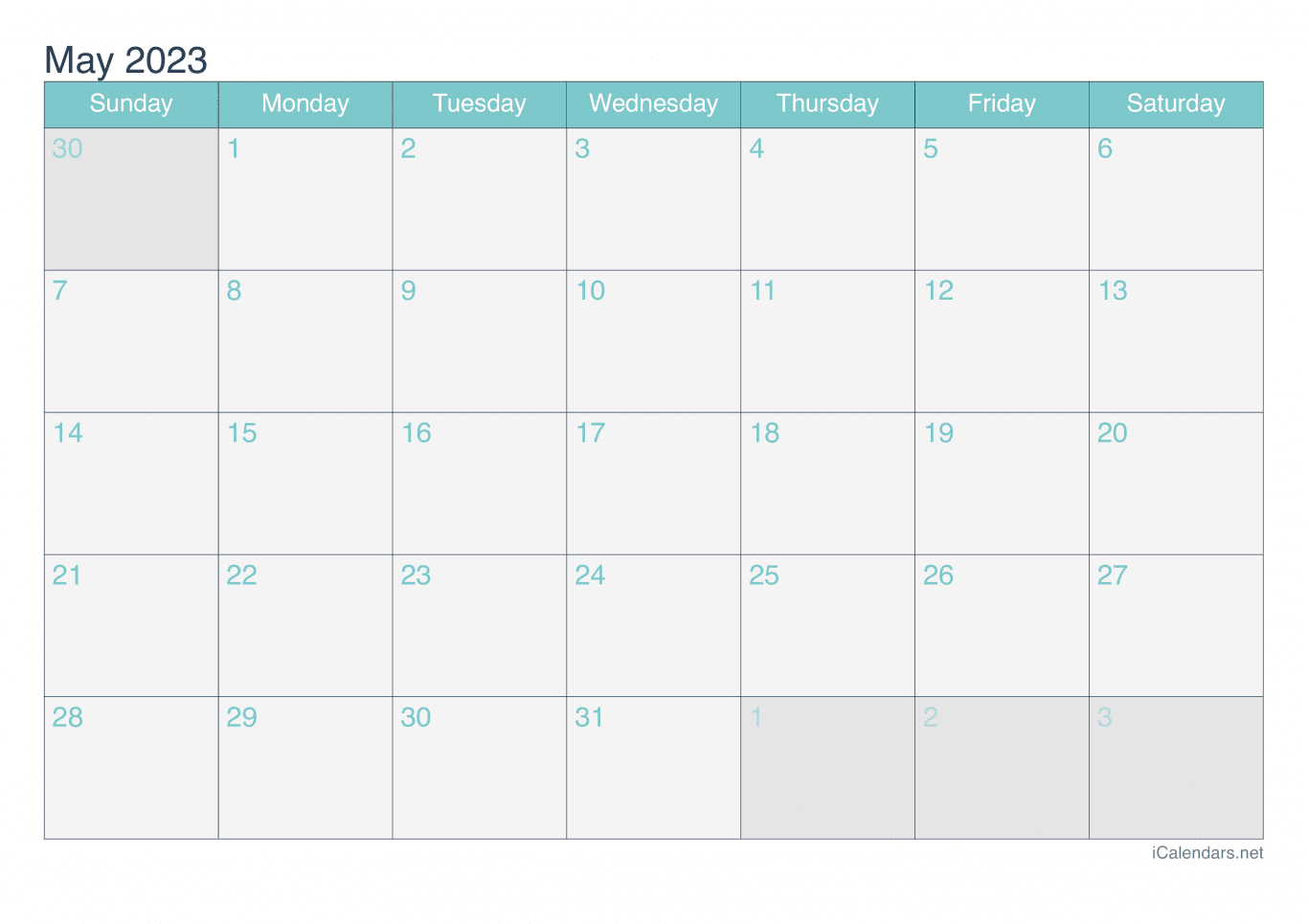 2023 May Calendar - Turquoise