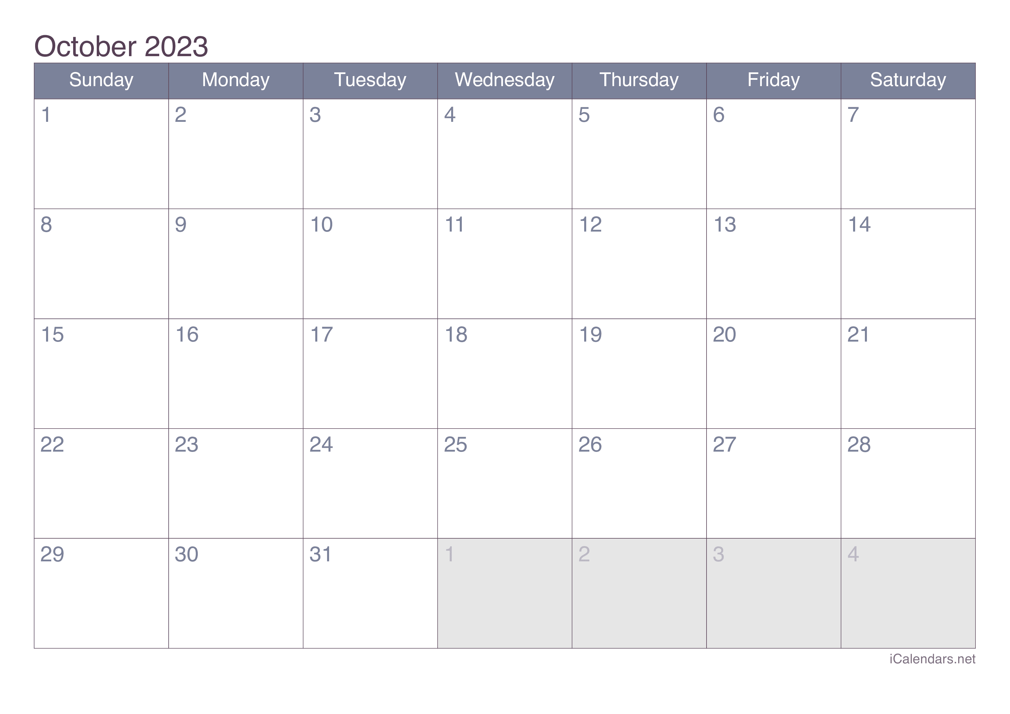 2023 October Calendar - Office