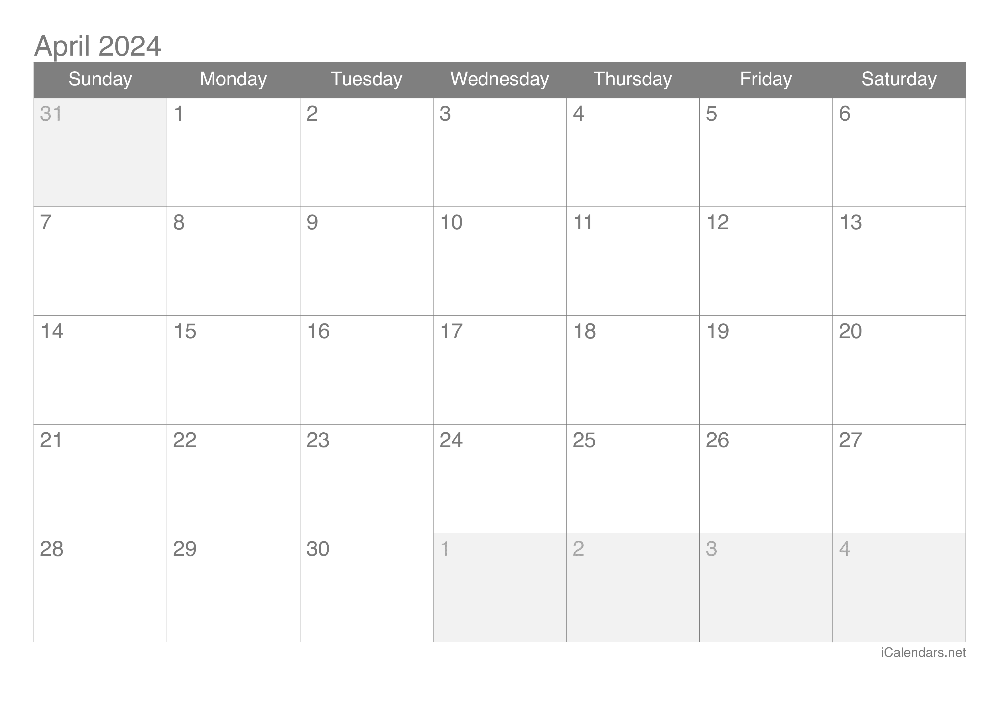 April 2025 Printable Calendar