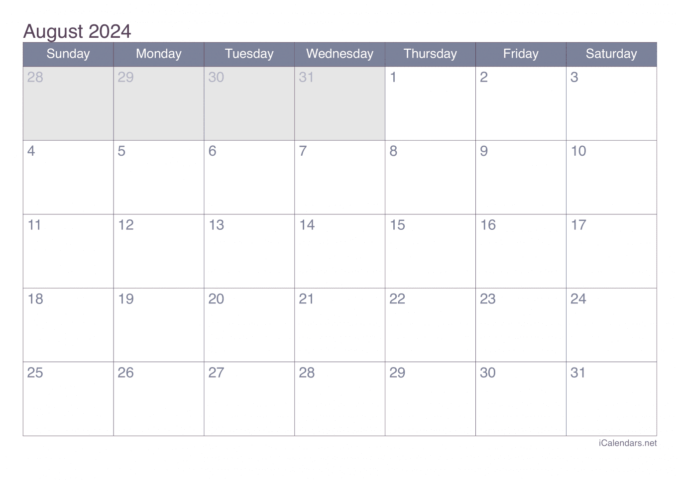 2024 August Calendar - Office