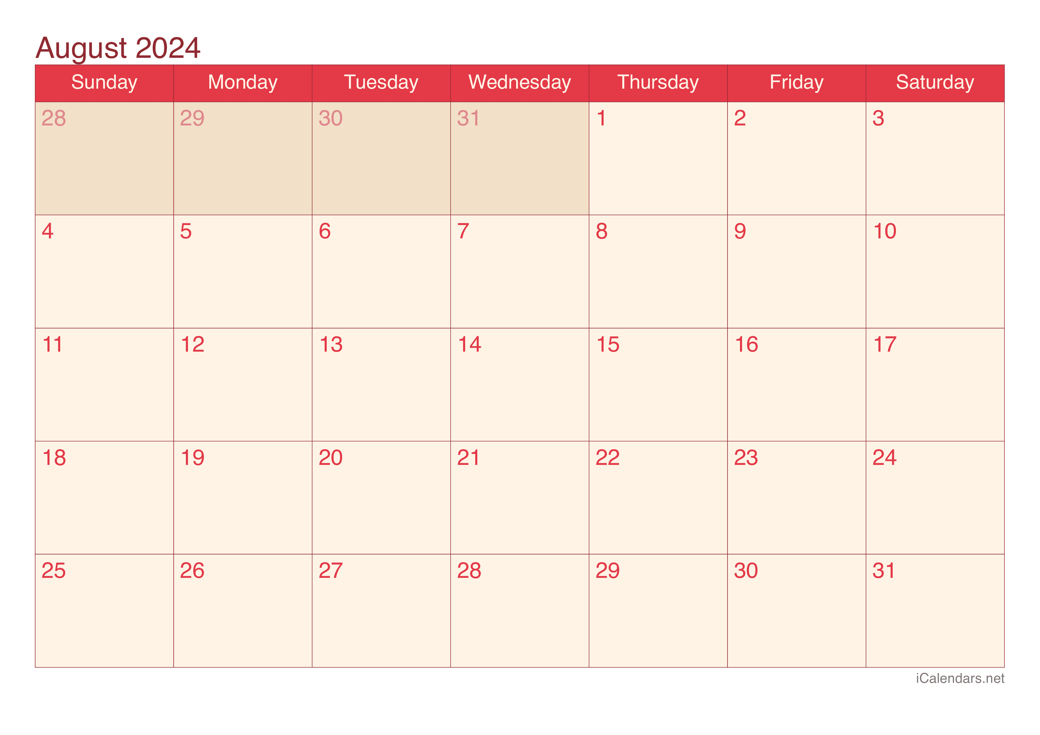 August 2025 Printable Calendar