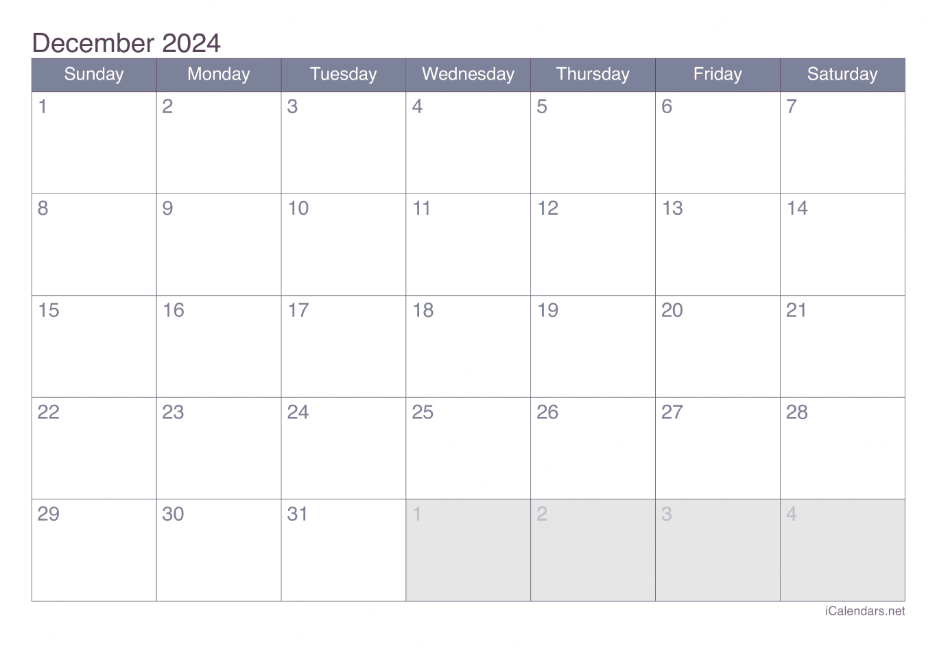 2024 December Calendar - Office