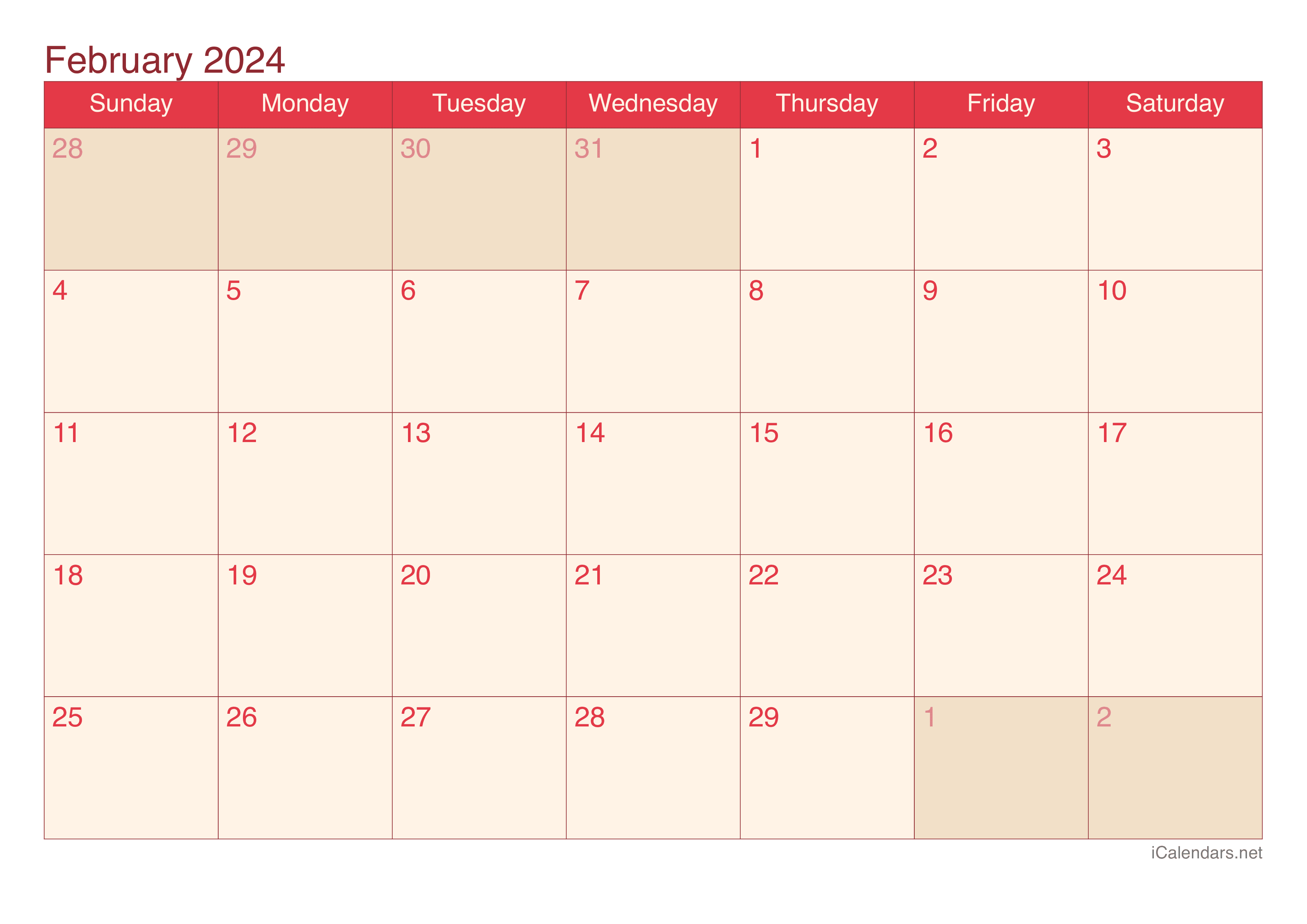 2024 February Calendar - Cherry