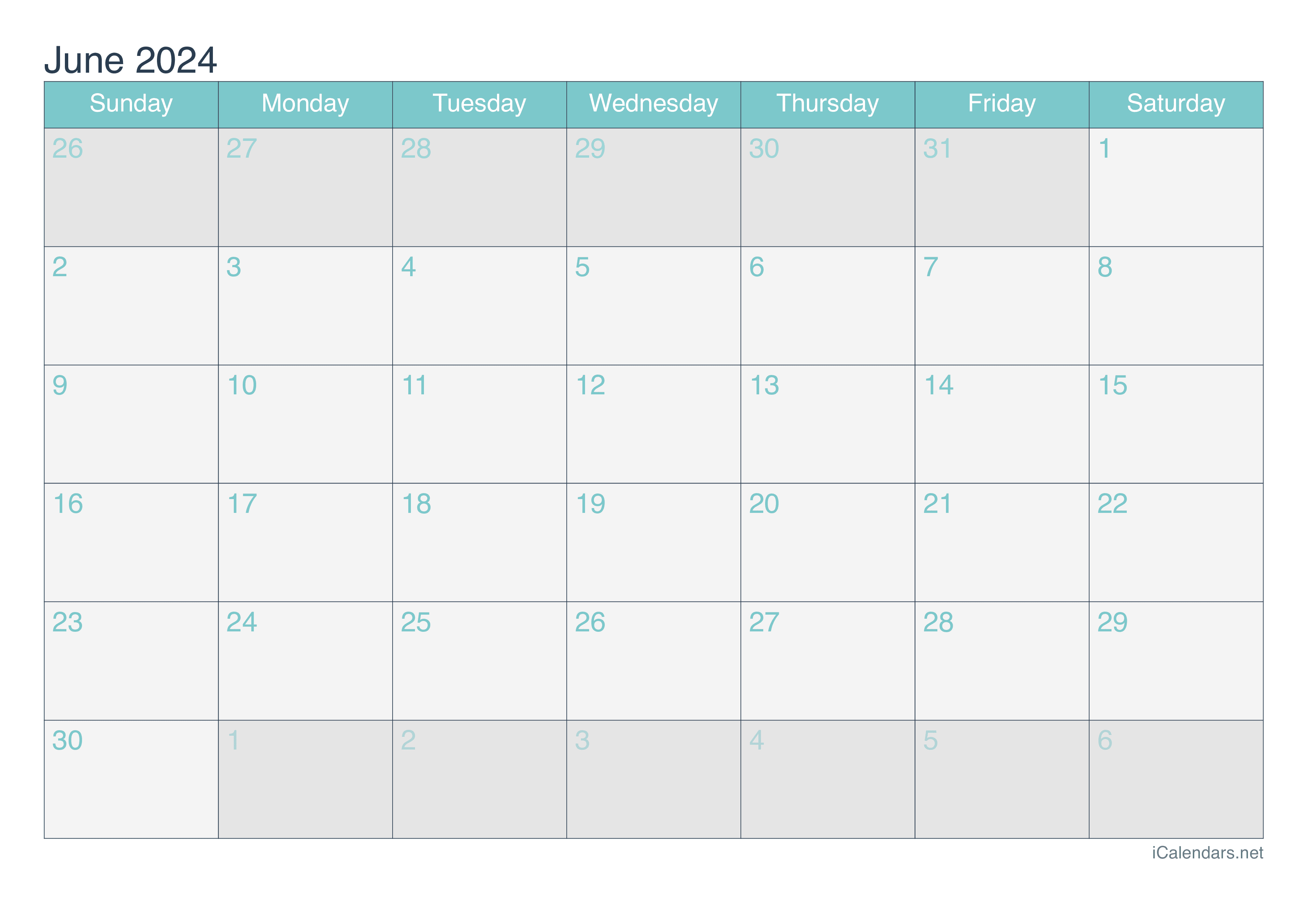 2024 June Calendar - Turquoise