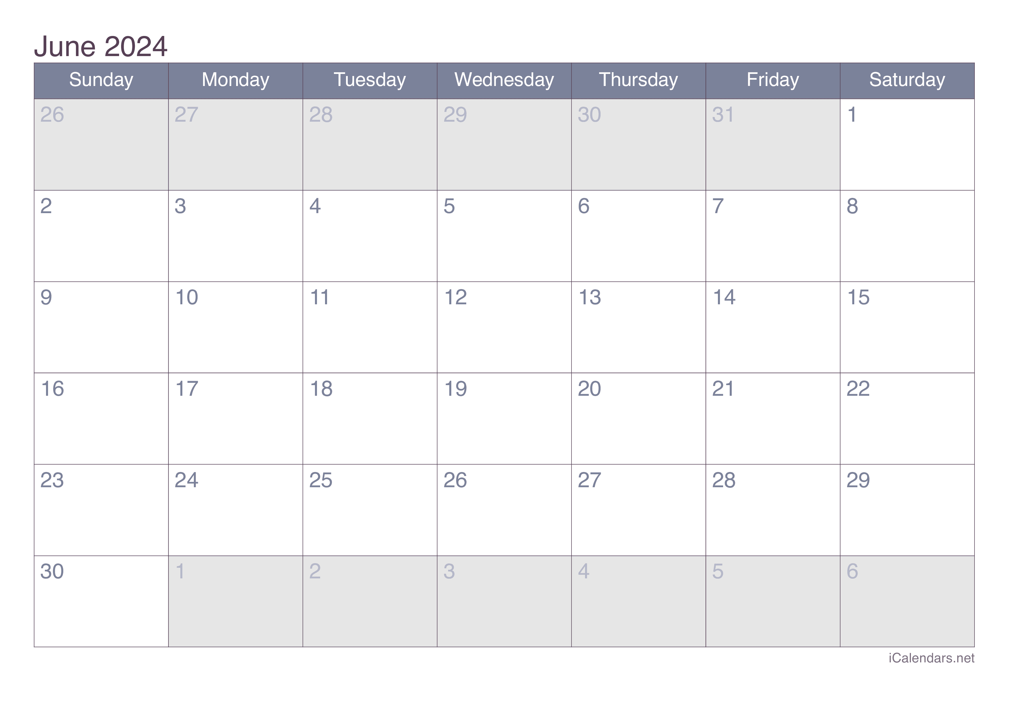 June 2025 Printable Calendar