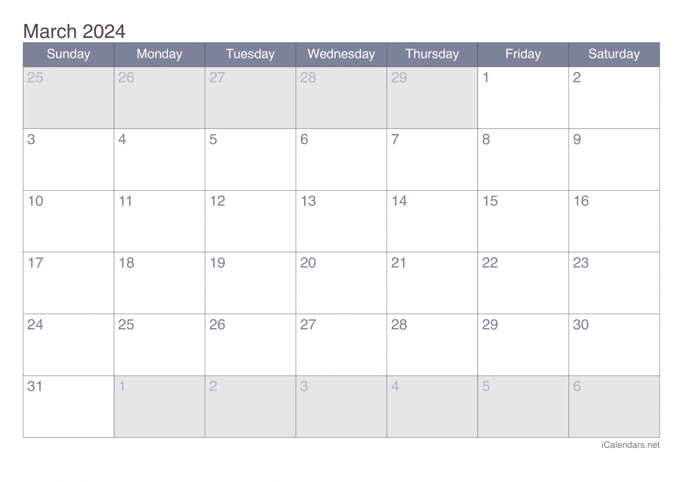 2024 March Calendar - Office