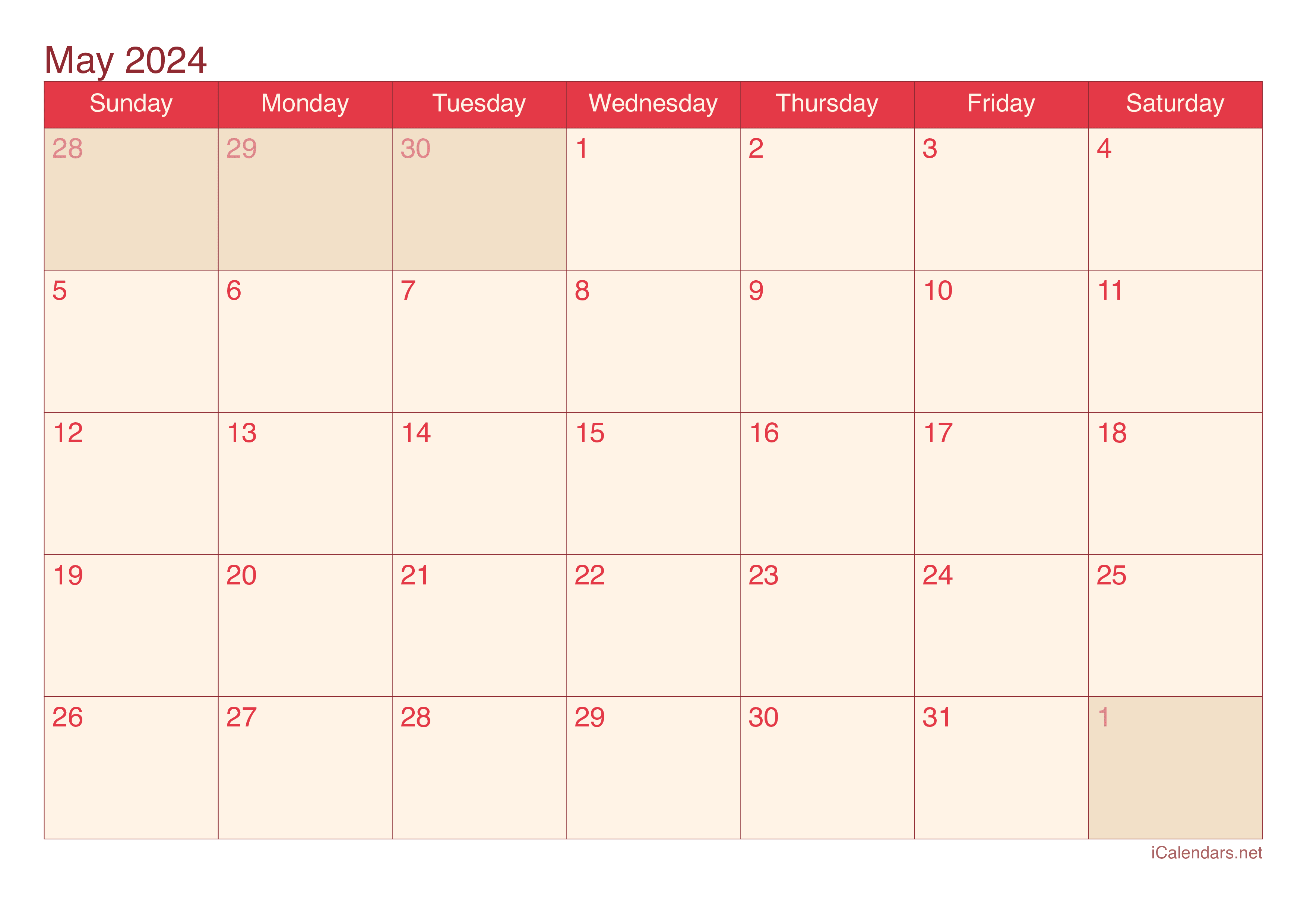 2024 May Calendar - Cherry