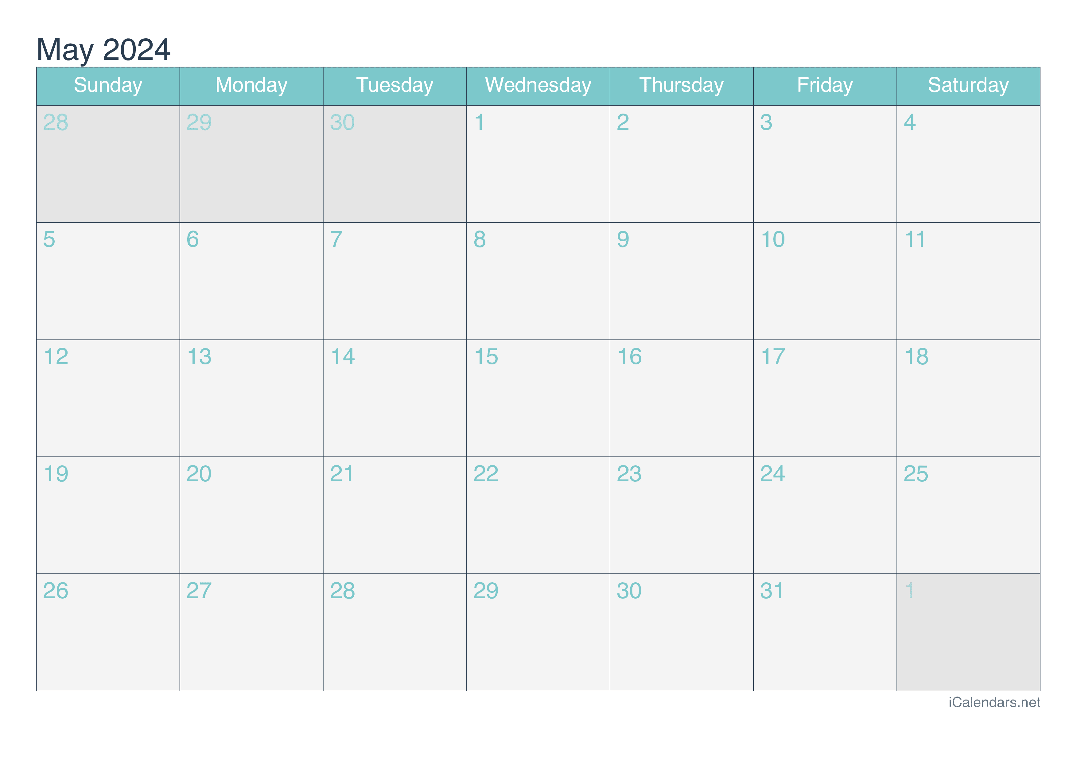 2024 May Calendar - Turquoise