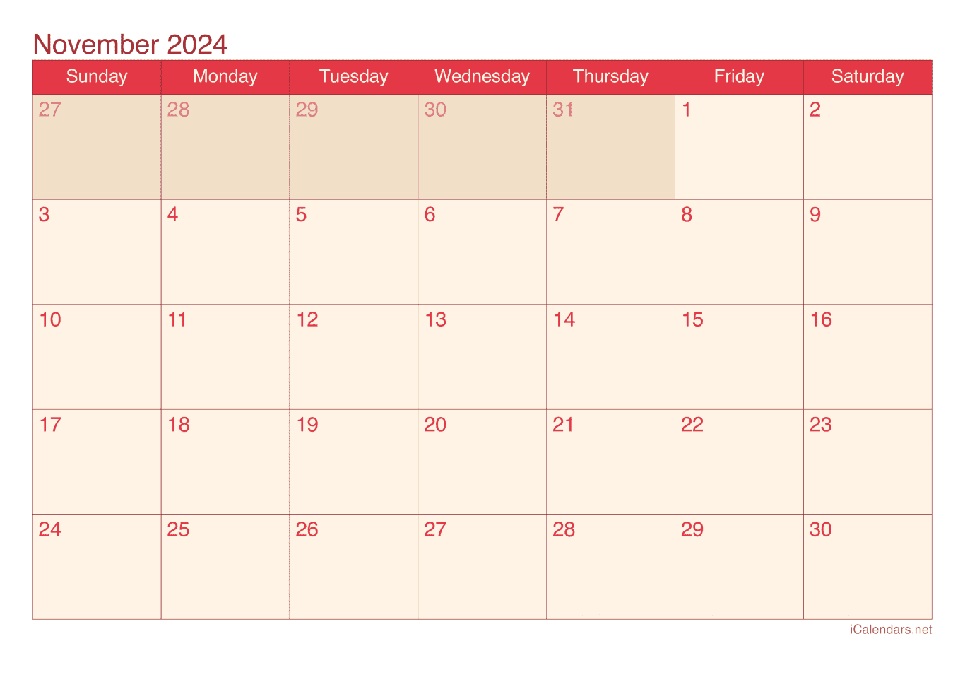 2024 November Calendar - Cherry