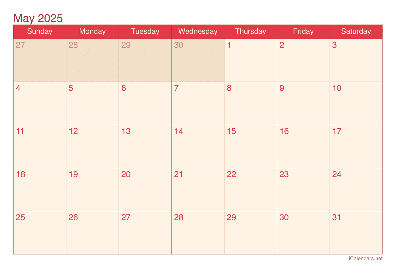 2025 May Calendar - Cherry