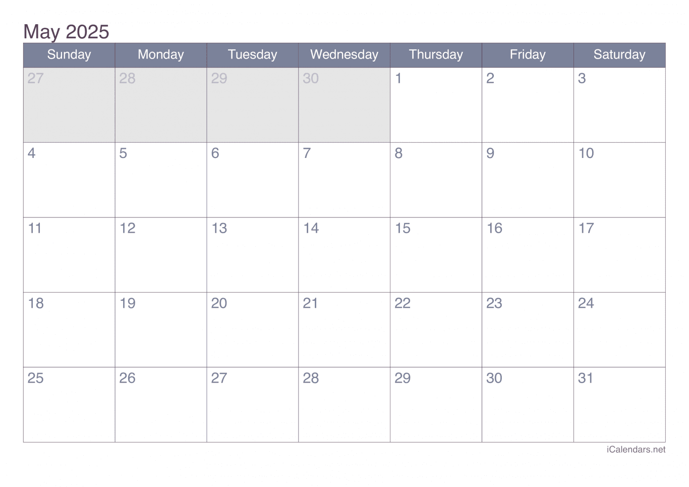 2025 May Calendar - Office