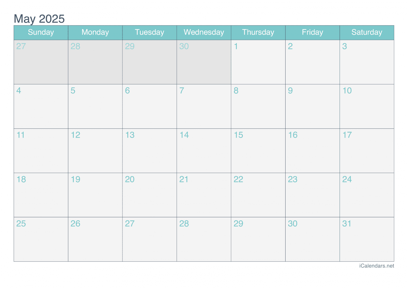2025 May Calendar - Turquoise