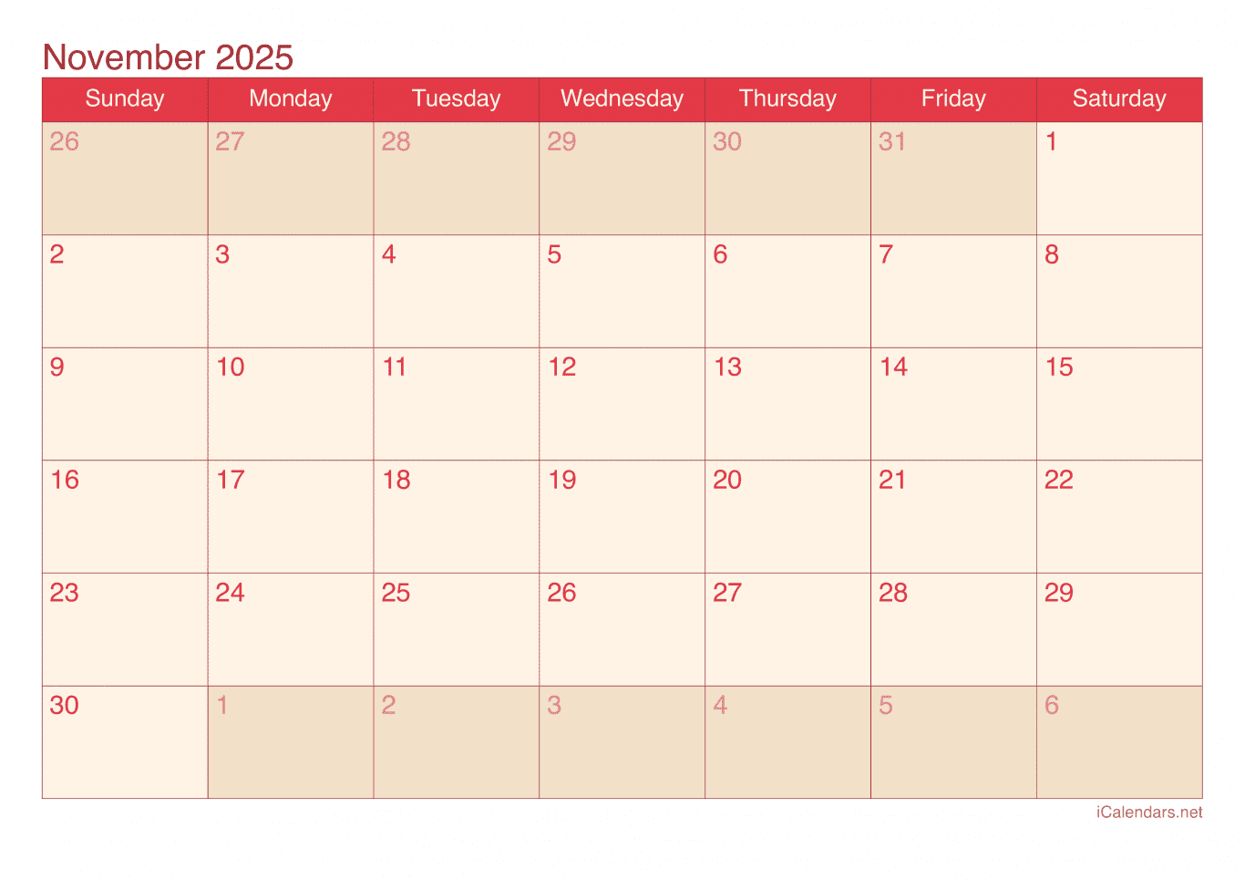 2025 November Calendar - Cherry