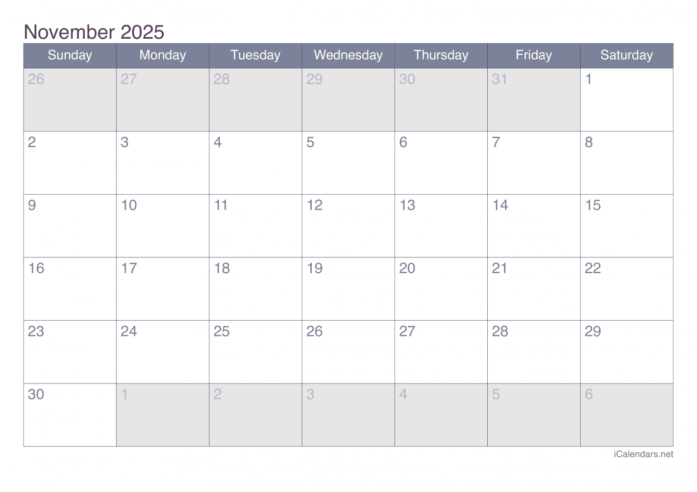 2025 November Calendar - Office