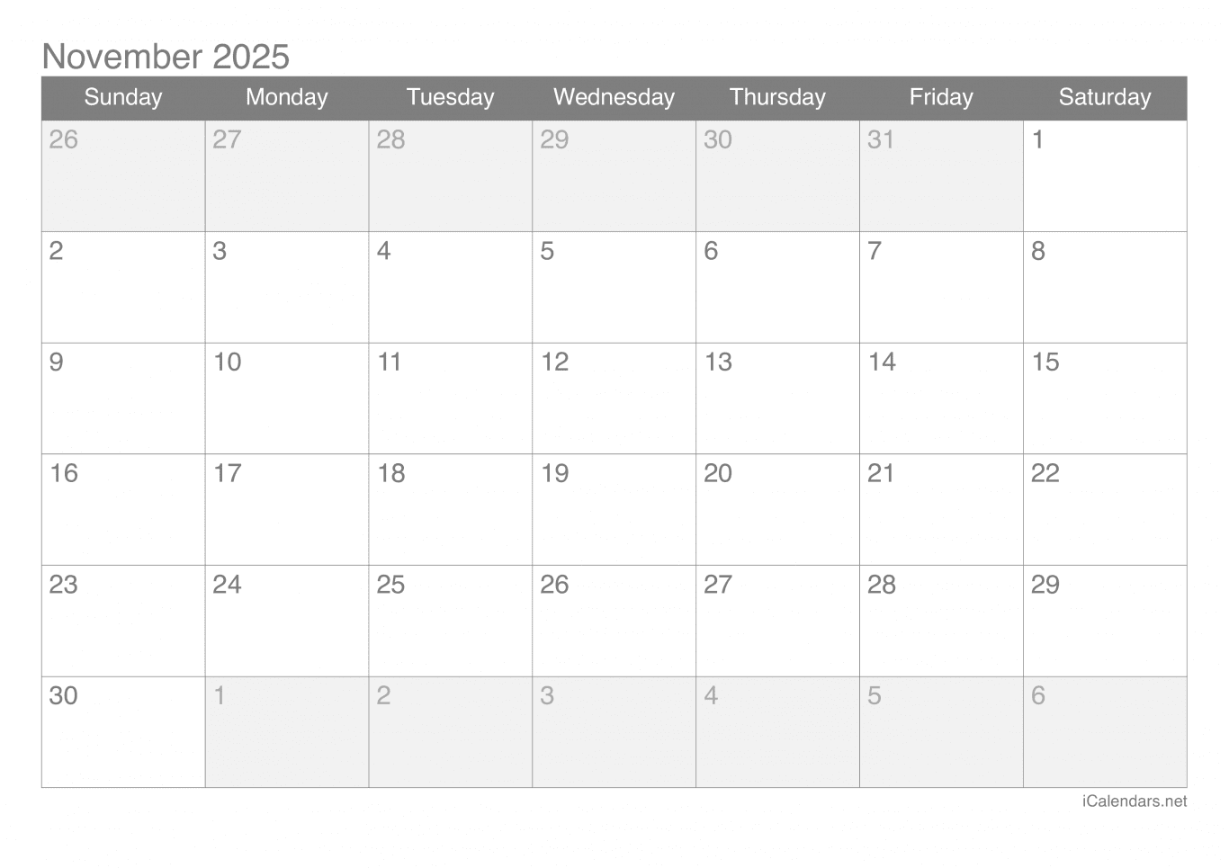 2025 November Calendar