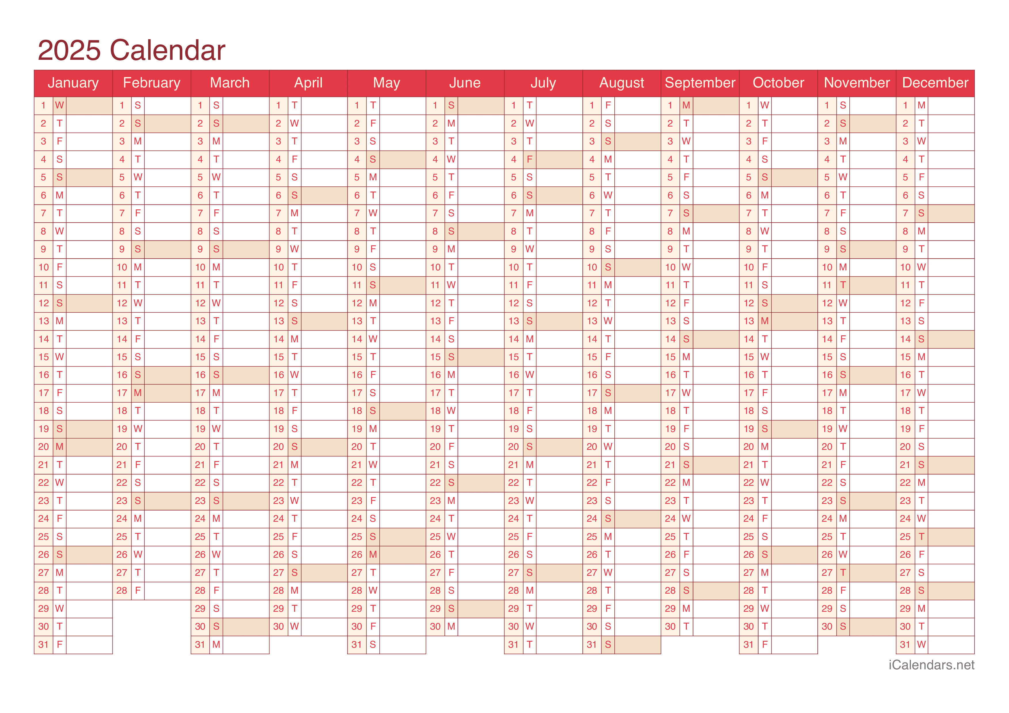 2025 Calendar - Cherry