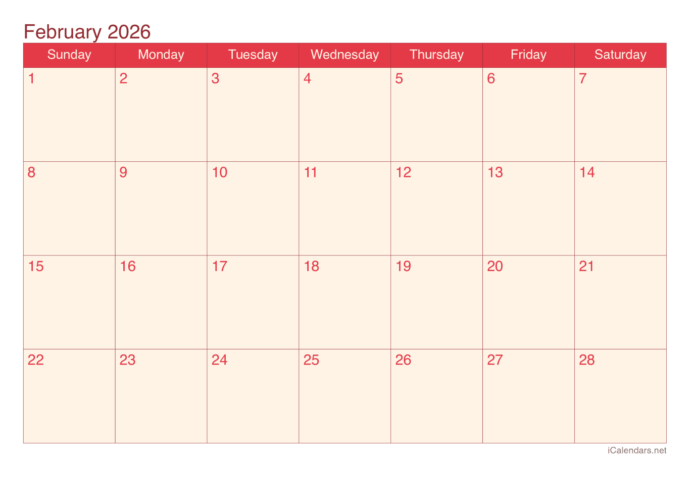 2026 February Calendar - Cherry